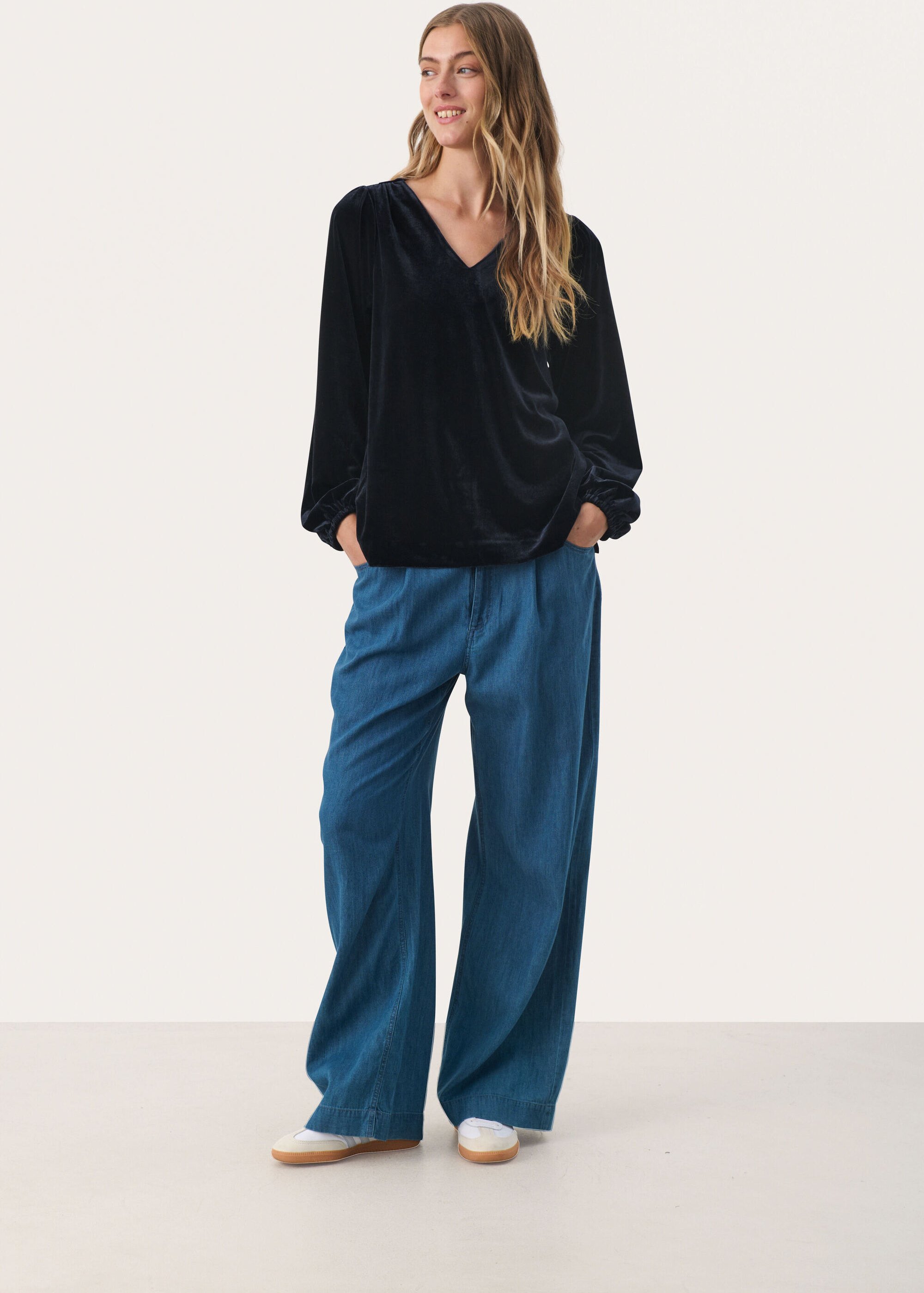 Langarm-Bluse Gerade Passform Dark Navy