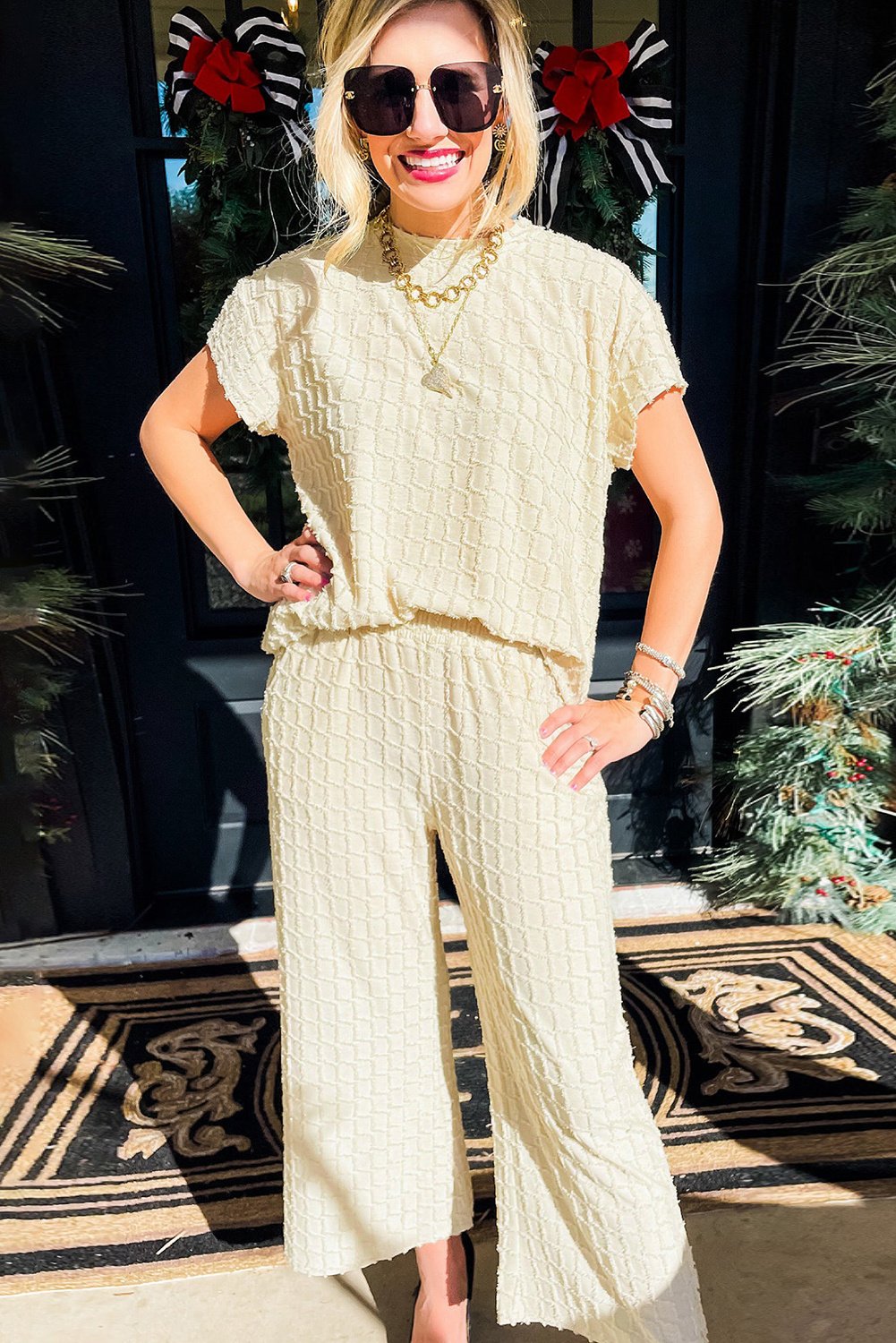 Strukturierte Strickweite Hose Set