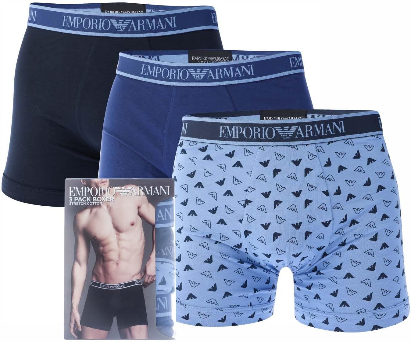 Emporio Armani - Boxershorts Logo für Herren(3er-Pack) (Blau/Hellblau/Dunkelblau)