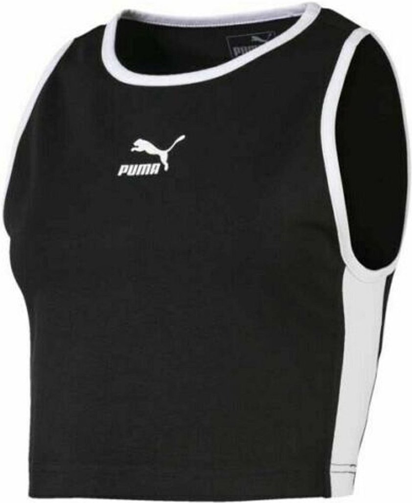 Puma Crew Neck Classic Fit ärmellose schwarze Frauen Crop Top 579929 01