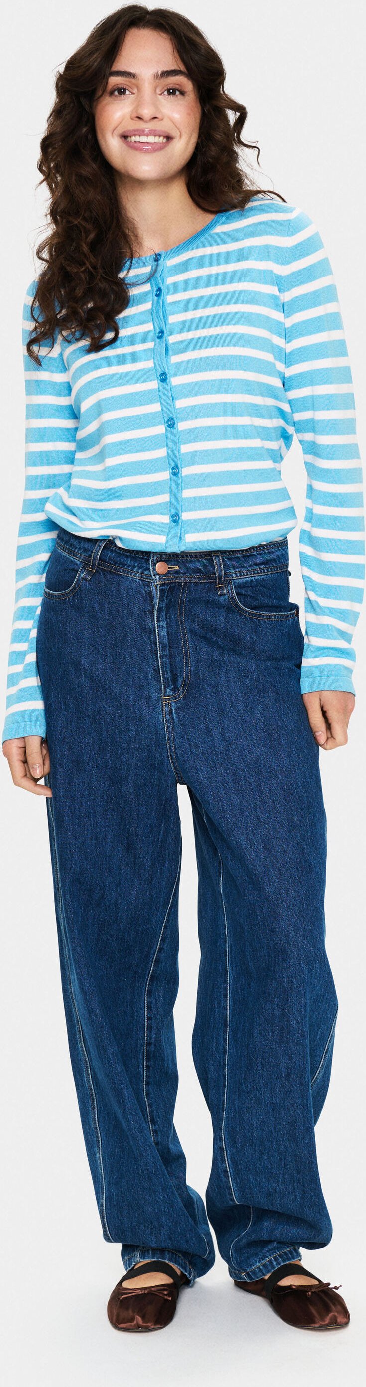 Strickjacke Gerade Passform blue white