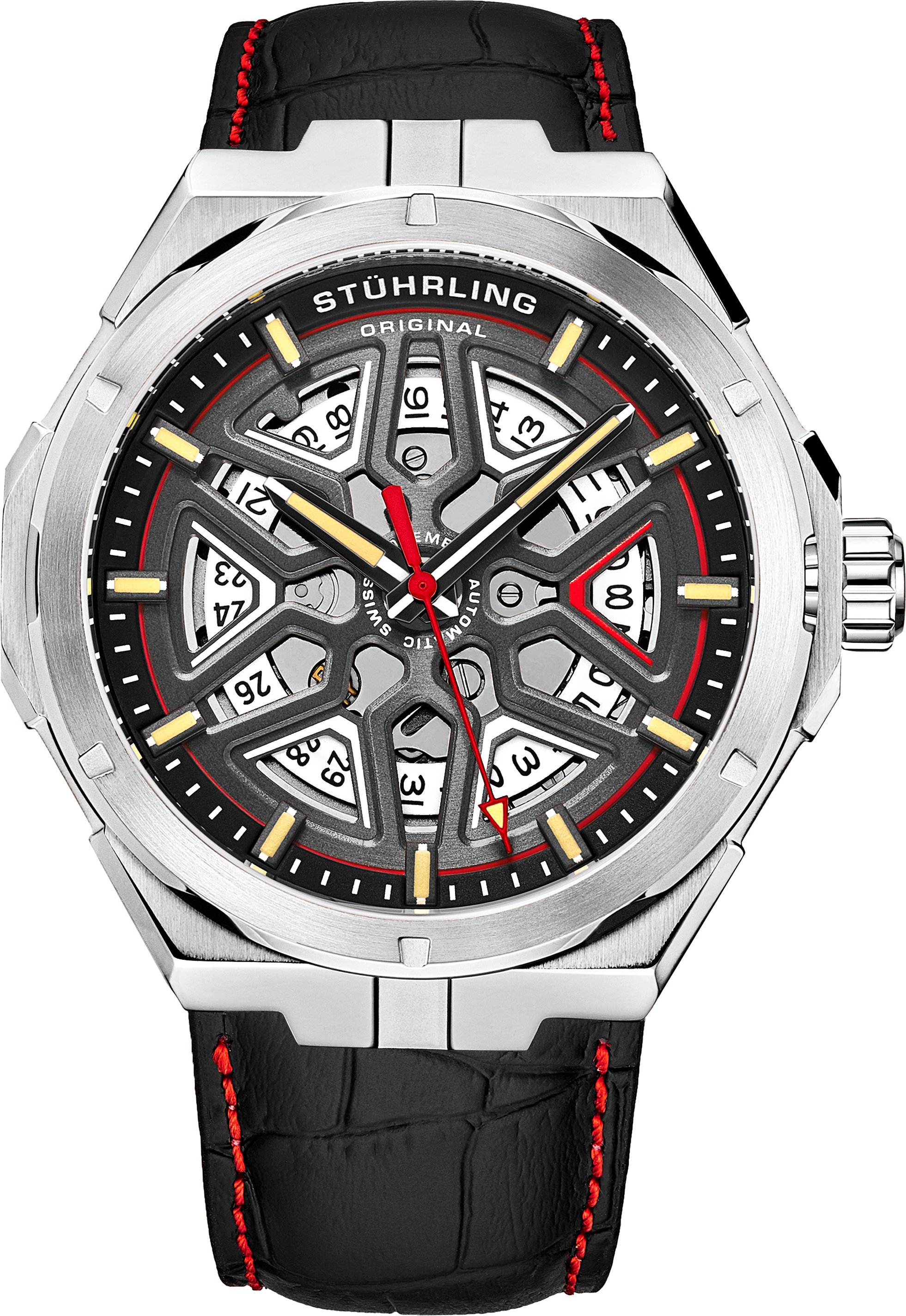 Silber und Schwarz Gio Swiss Automatic 44mm Skeleton