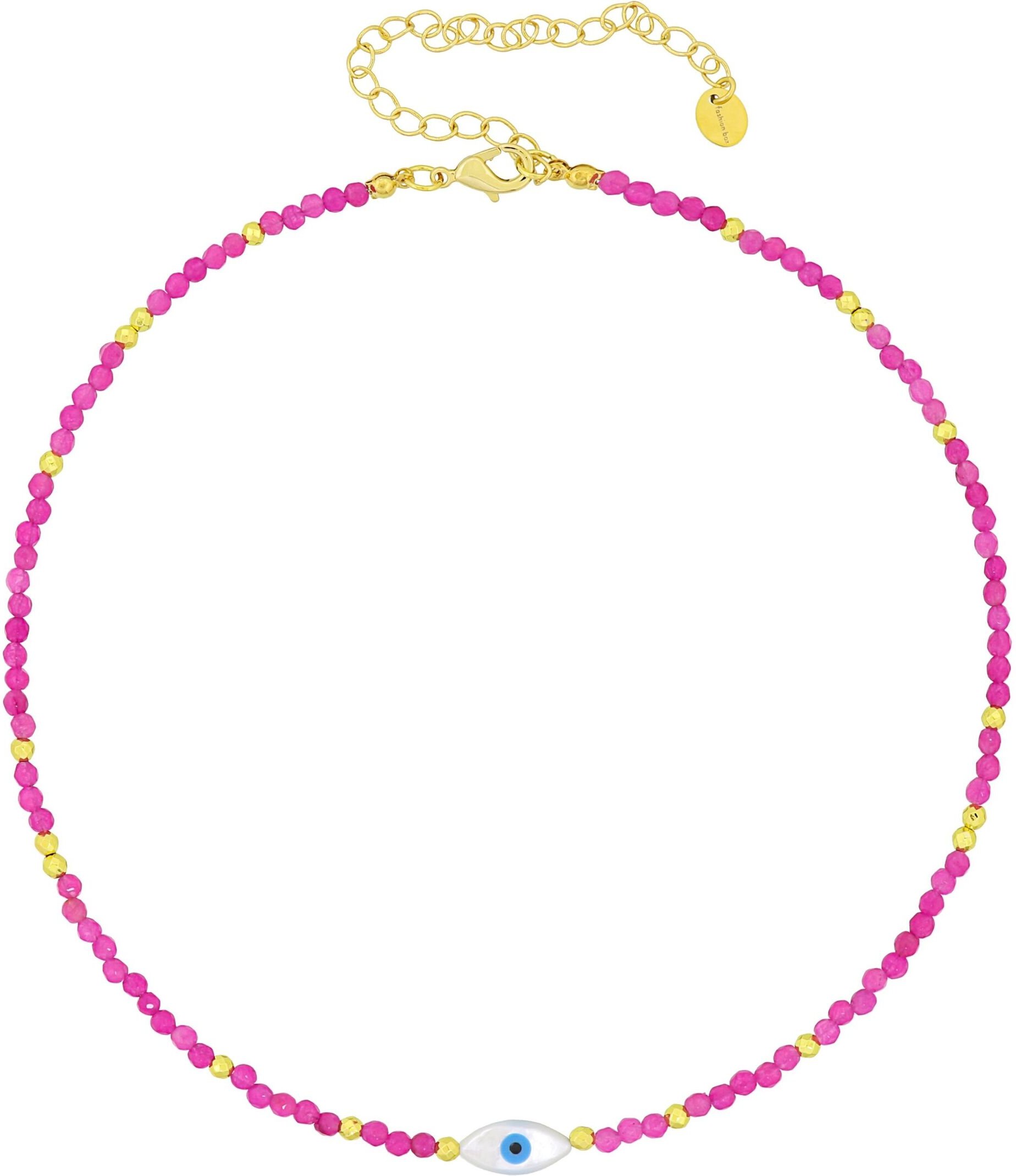 Fashionbox Kette Messing vergoldet mit Kristallperlen pink Element Auge