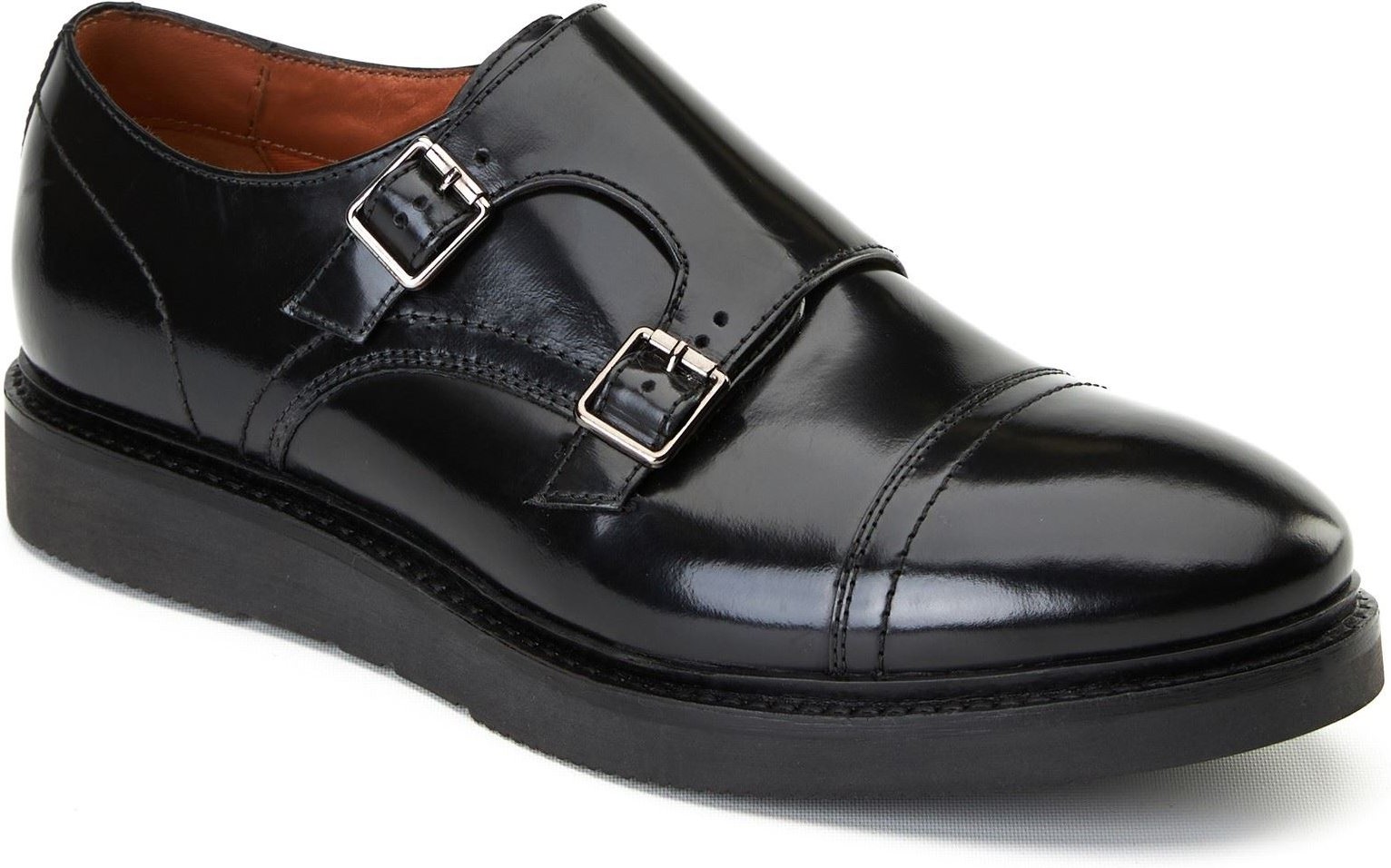 Base London Knight Herrenschuhe Aus Schwarzem Leder Mit Doppeltem Monk Riemen