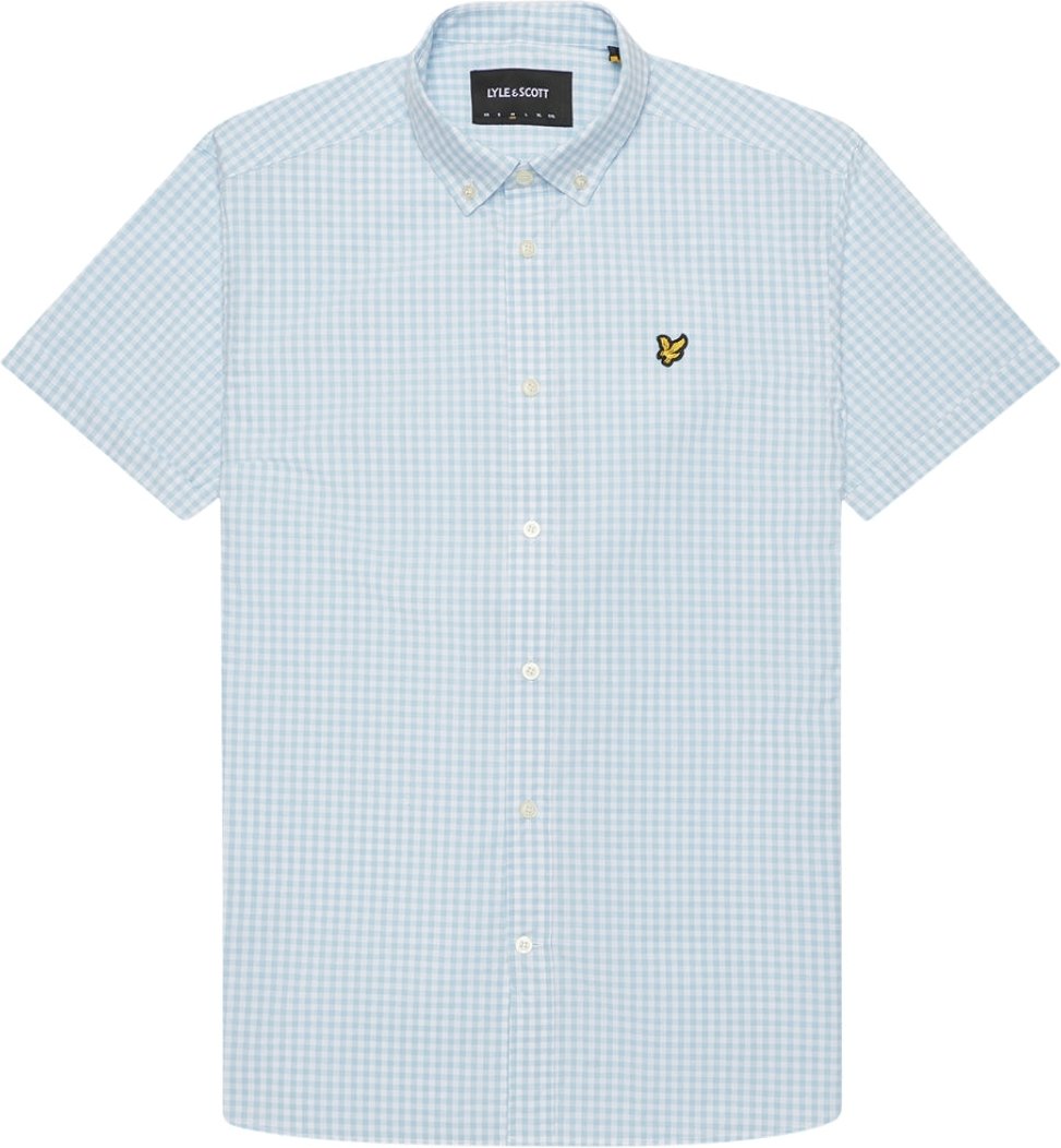 Kurzärmliges blaues Gringham-Hemd von Lyle & Scott