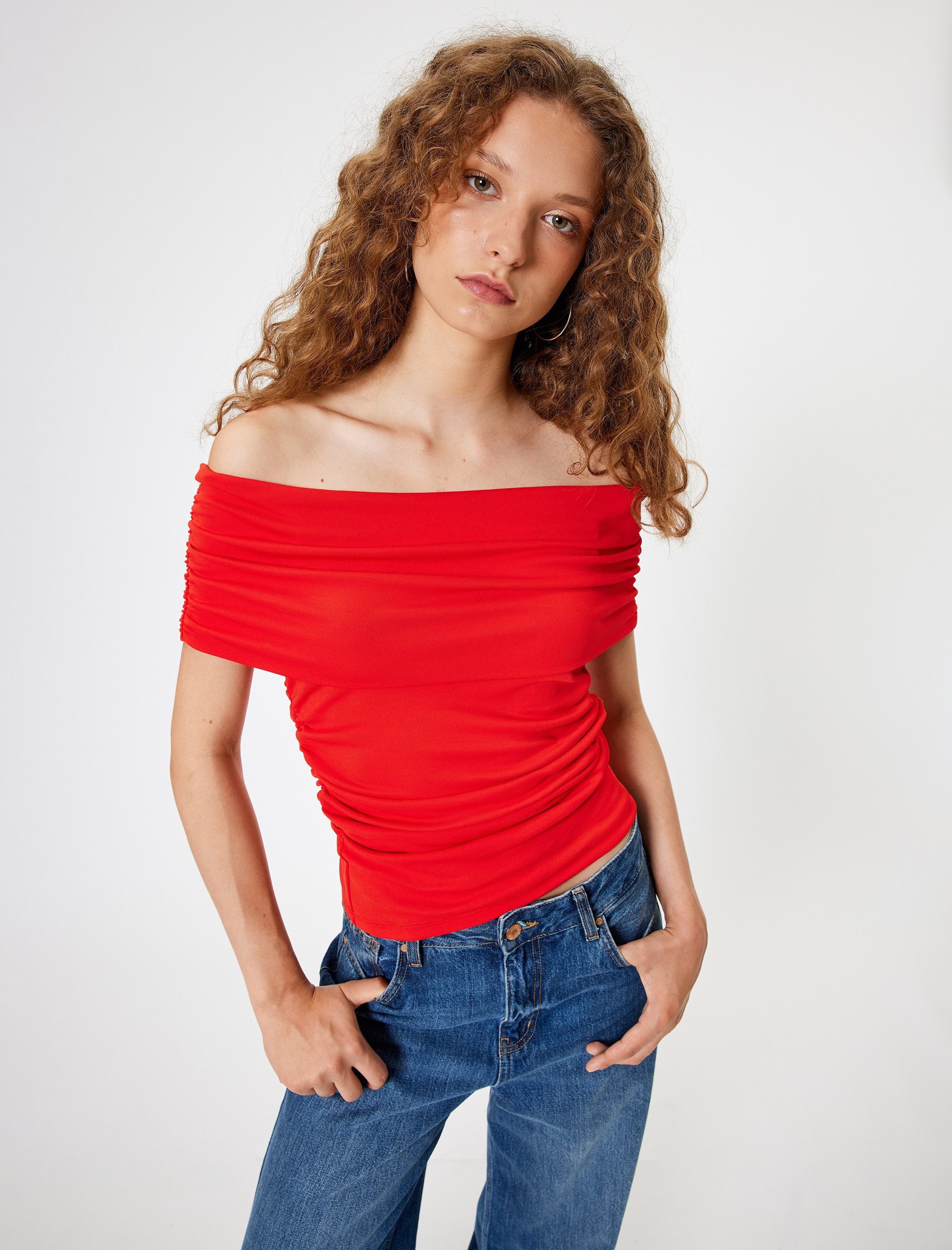 Koton T-shirt Trägerloser Kragen Kurzärmelig T-shirt