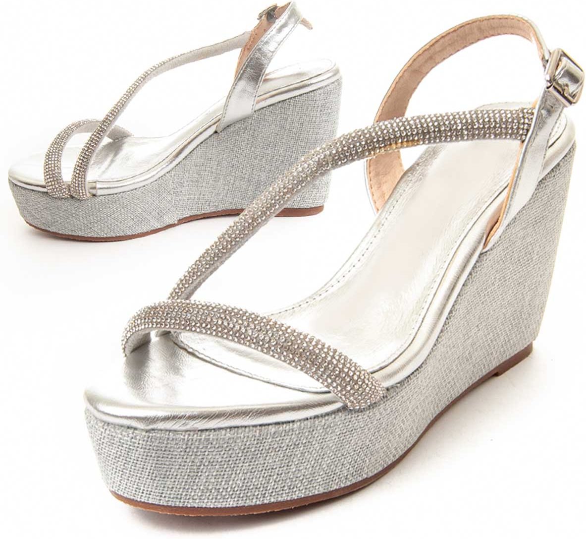 MonteVita Wedge Sparto Sandale Wesparto8 in Silber