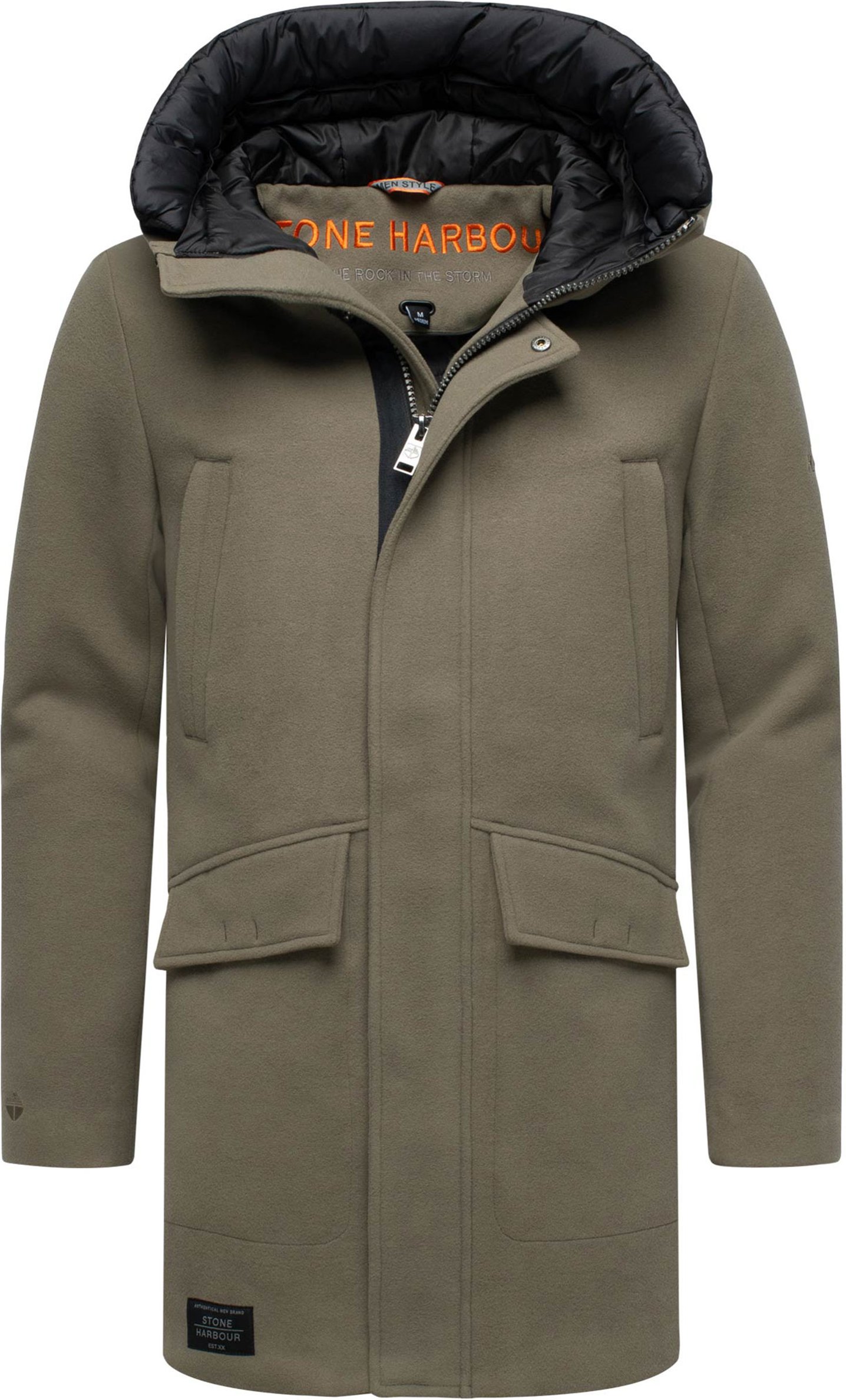 Stone Harbour Herren Wintermantel Fenroos in Wolloptik mit abnehmbarer Kapuze