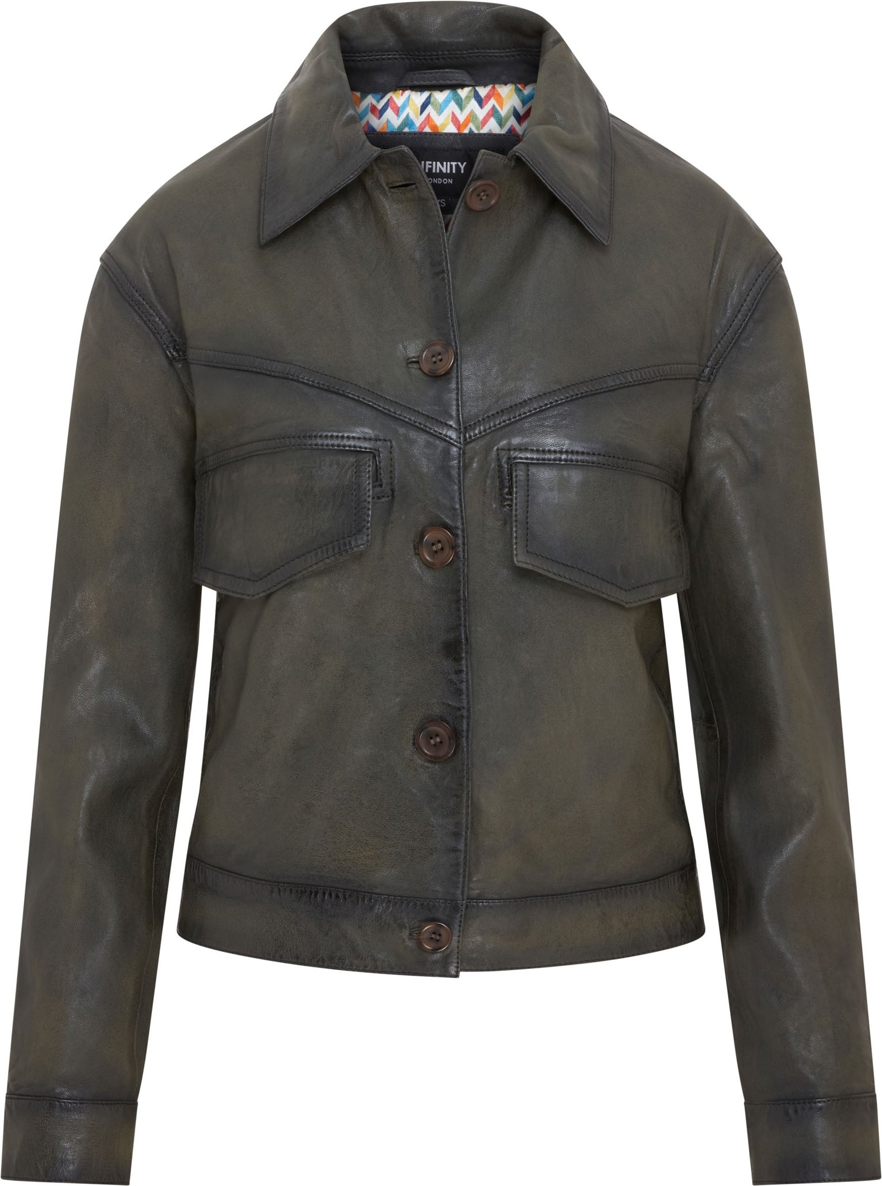 Olivgrüne Retro-Biker-Lederjacke für Damen – Kopervik