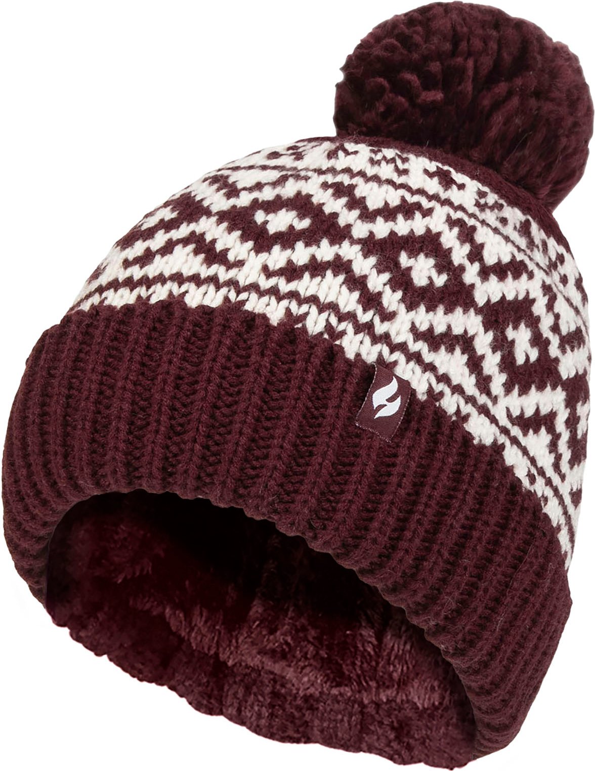 Gemusterte Damen-Turnover-Bommelmütze | Wärmehalter | Grober Zopfstrick mit Heatweaver-Fleece-Futter | Billingen Style -...