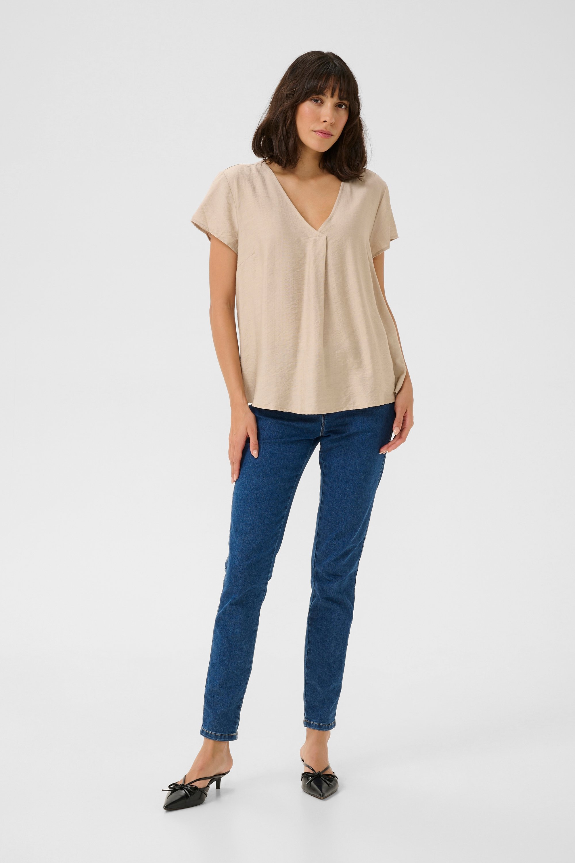 Kurzarm-Bluse Regular fit Feather Grey CC beige