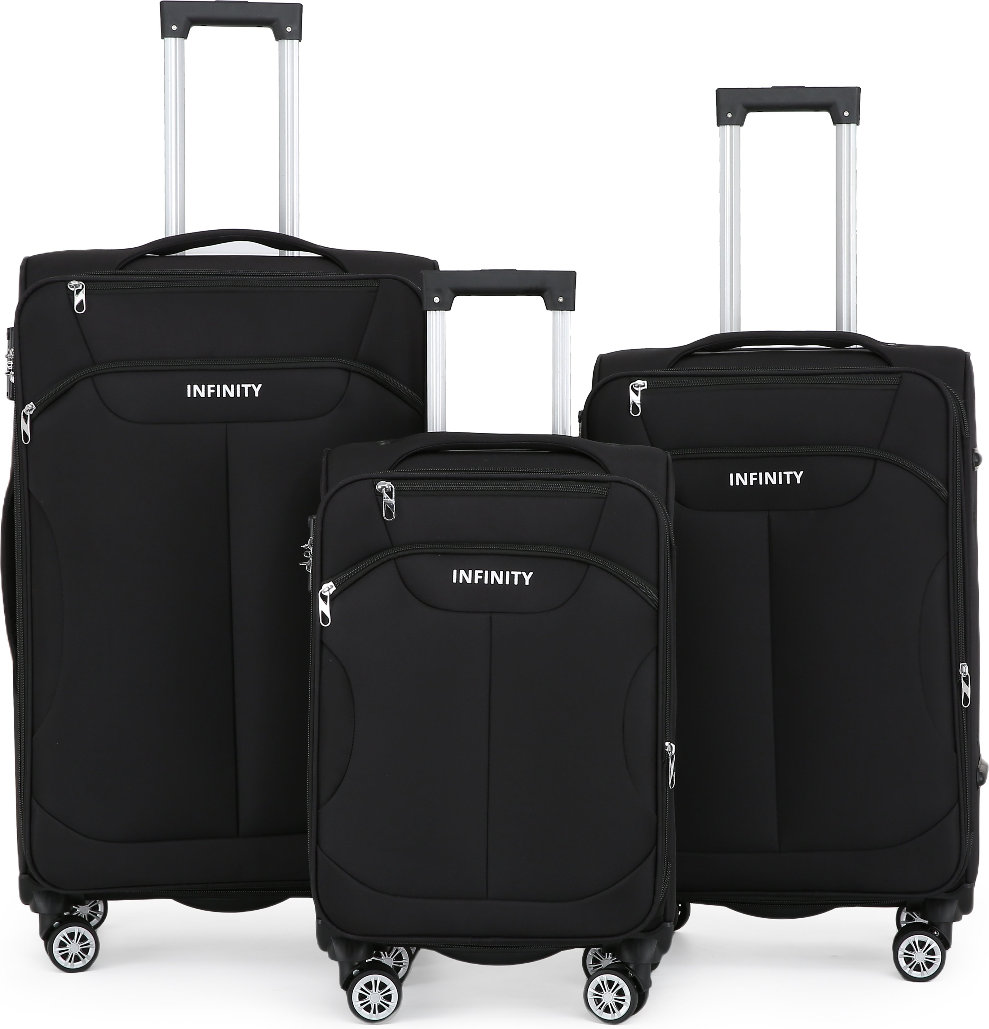 Schwarzer Weichschalenkoffer mit 8 Rollen, Gepäckset, Reisegepäck, TSA, leichtes Handgepäck, Kabinentasche