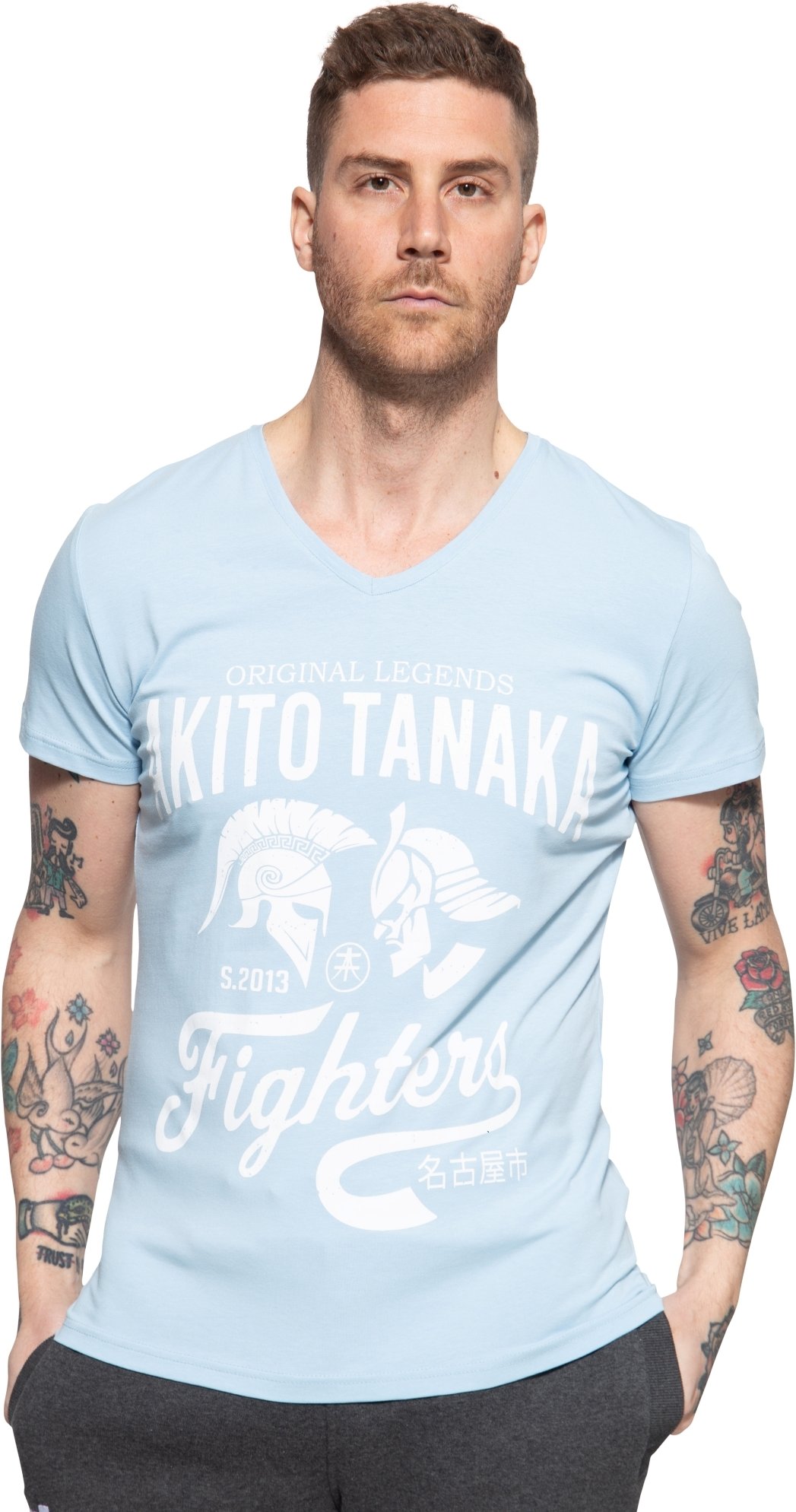 Akito Tanaka Herren T-Shirt mit Frontprint Gladiator Fighters blau