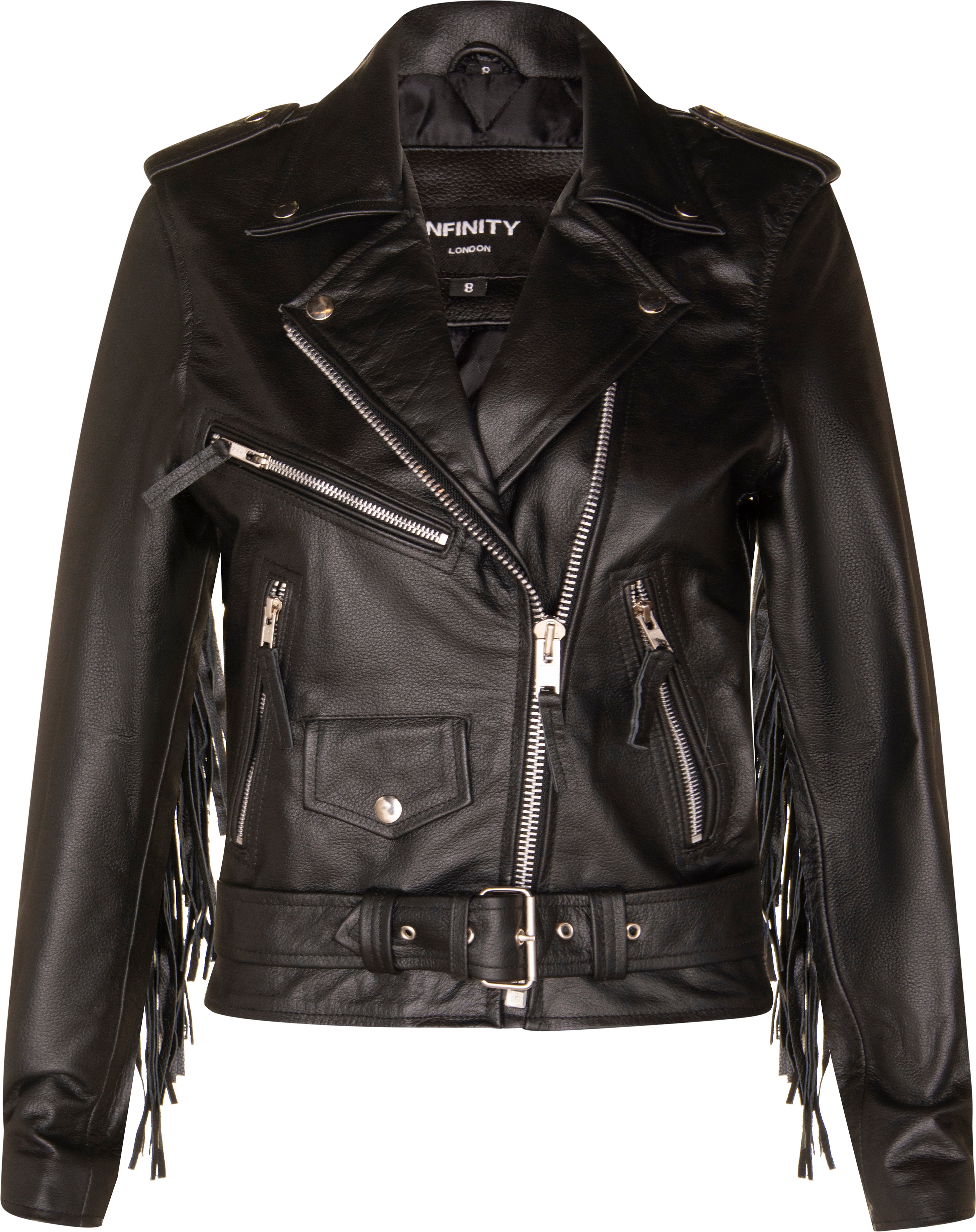 Schwarze Damen-Bikerjacke mit Fransen und Quasten – Sevilla