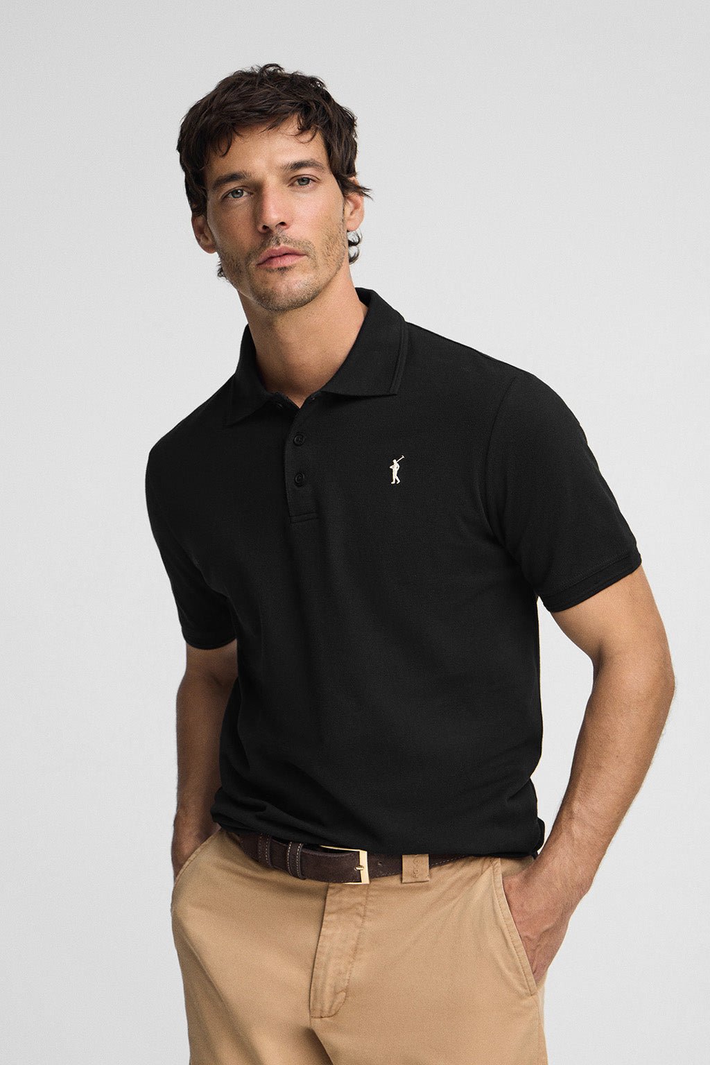 Poloshirt schwarz aus Pikee mit gesticktem Rigby Go-Logo