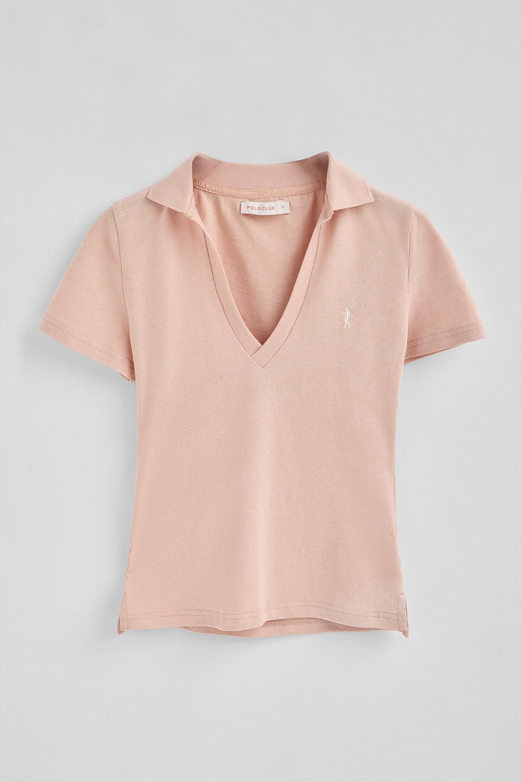 Poloshirt make-up-farben aus Baumwolle und Leinen mit drei Knöpfen und Rigby Go Stickerei