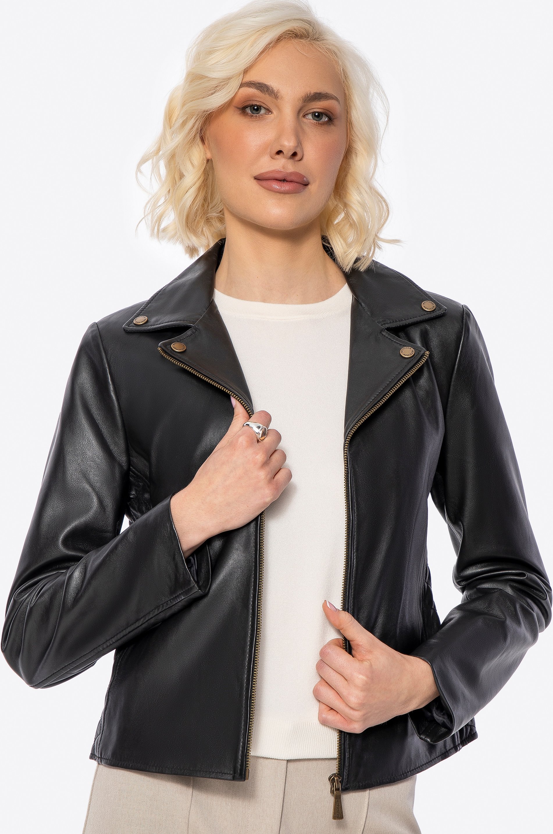 Wittchen Damen-Lederjacke mit Ziernähten, Schwarz, Naturleder