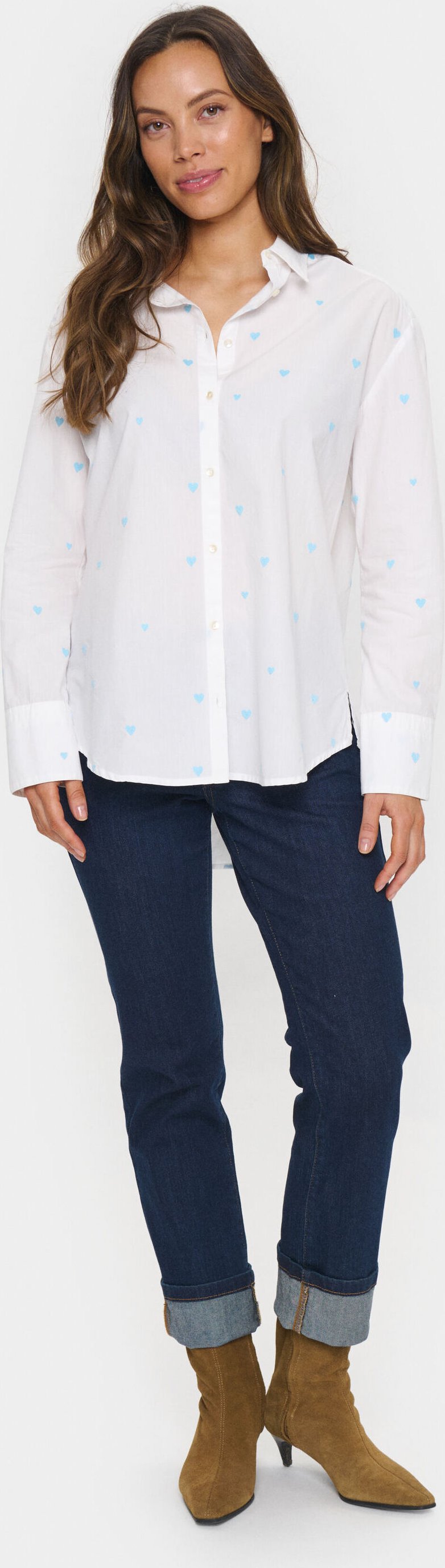 Langarm - Hemd Oversize fit Ice Airy Hearts white