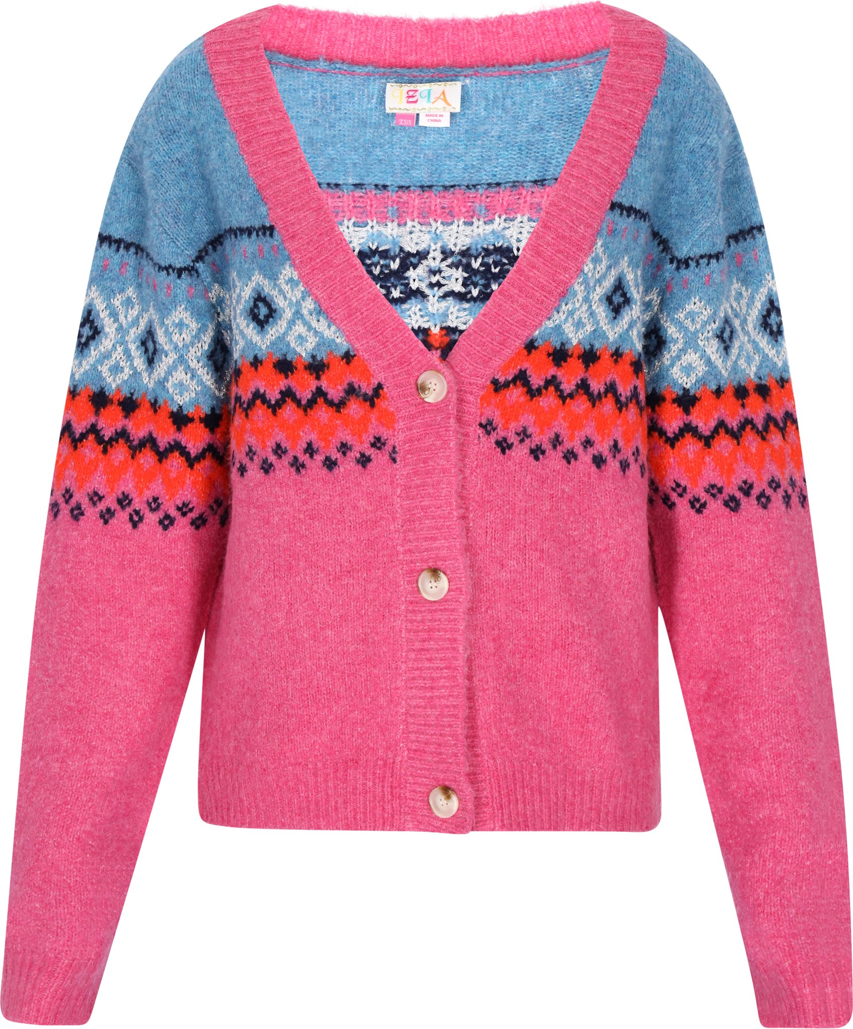 Thumbnail - IZIA Strickjacke Damen Fuchsia Mehrfarbig