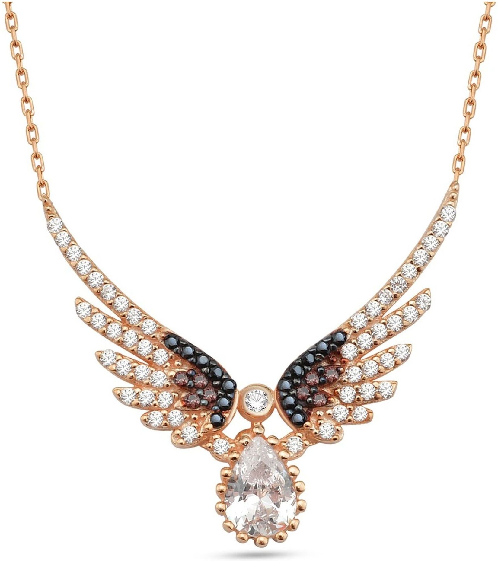 Dkeniz Anhänger mit Kette 925 Sterling Silber rot vergoldet Zirkonia Engel Silberkette