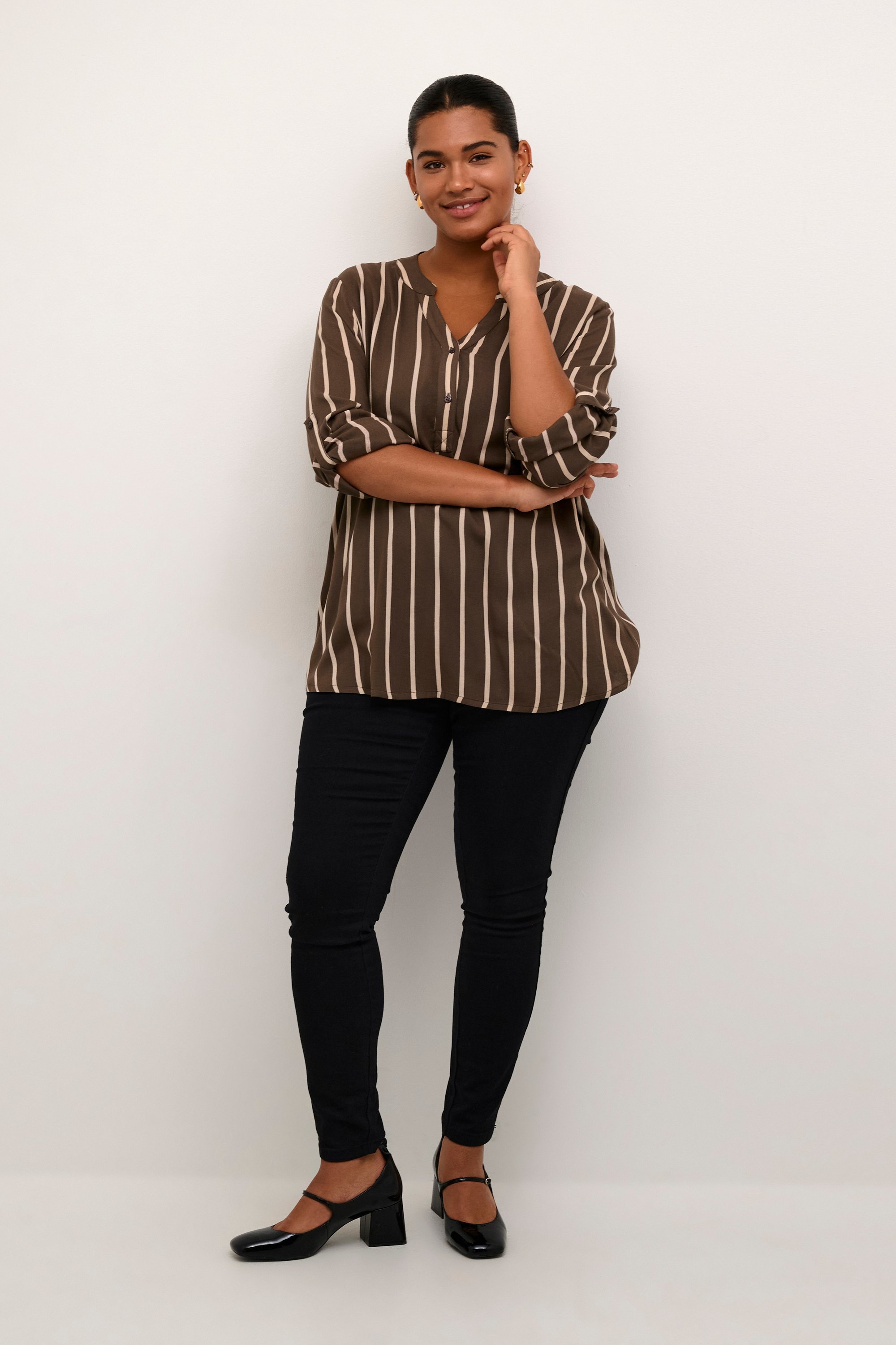 Langarm-Bluse Regular fit Major_Brown/ Beige Stripe brown