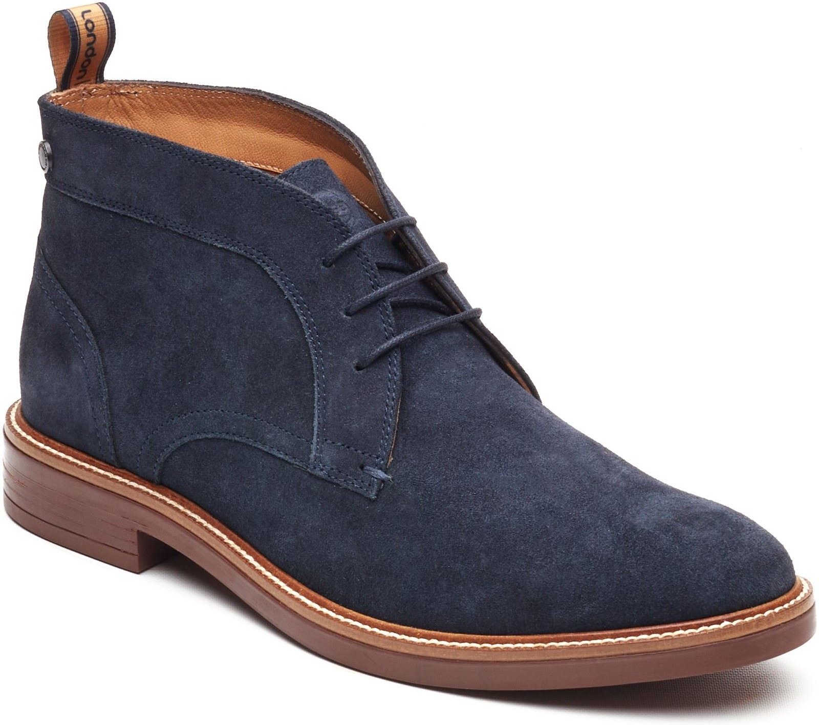 Base London Lincoln Chukka Leder Herren Stiefel Navy