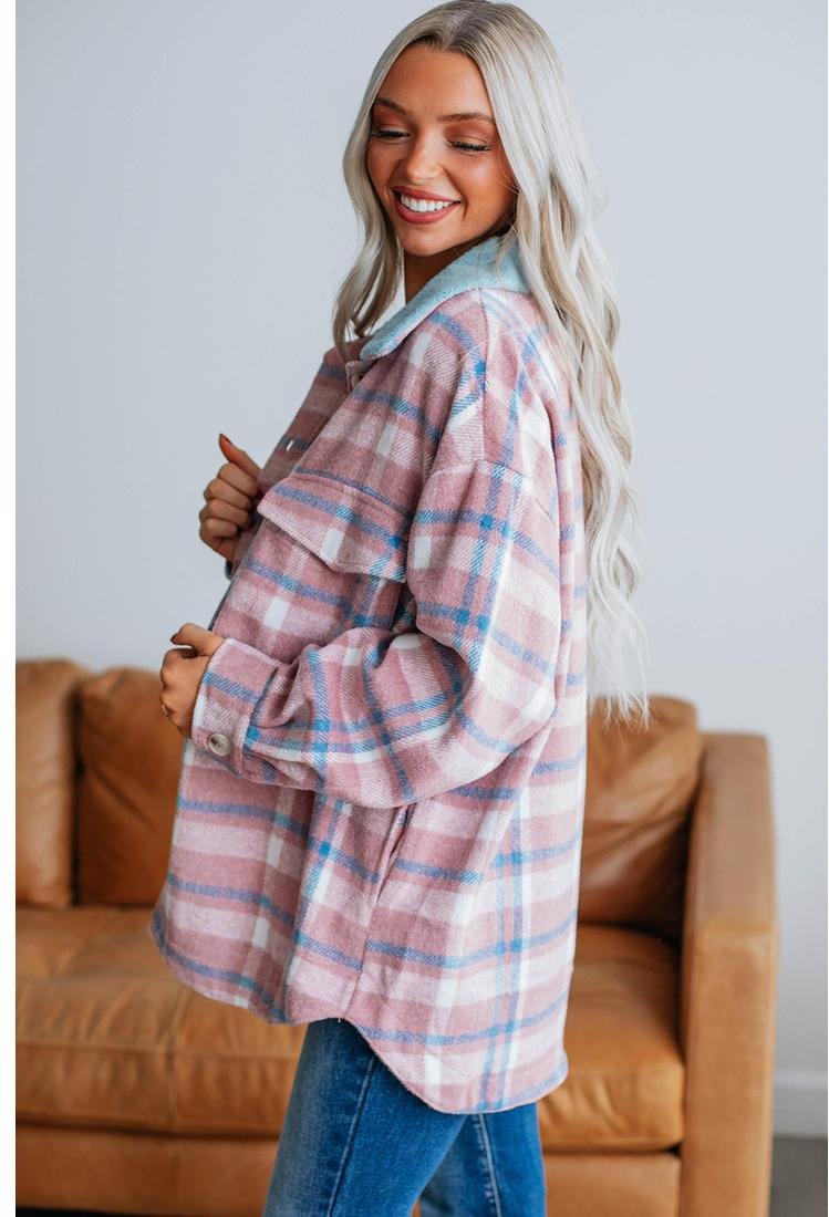 Azura Exchange Sherpa Plaid Jacke PinkBlau