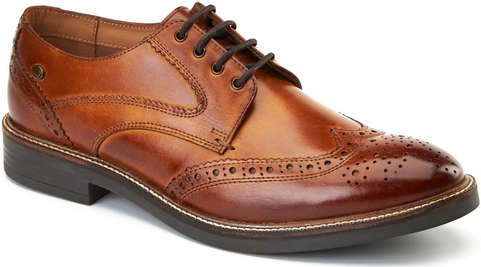 Thumbnail - Base London York Leder Herren Brogue-Schuhe in gebranntem Tan