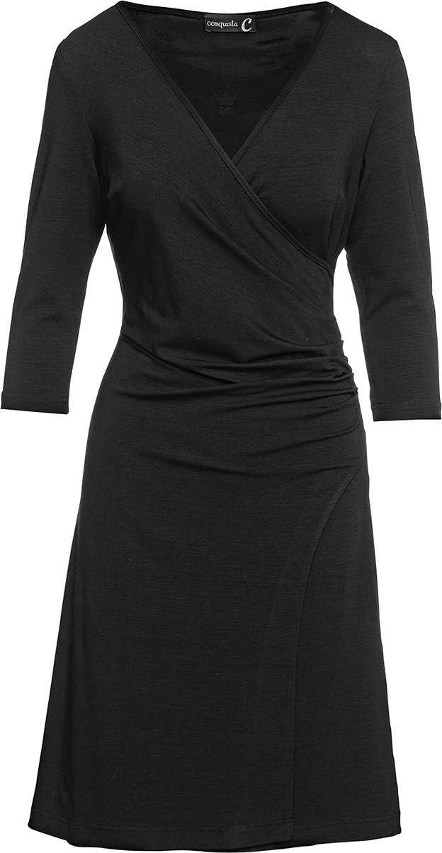 Thumbnail - Schwarzes Faux Wrap Kleid aus nachhaltigem Stoff
