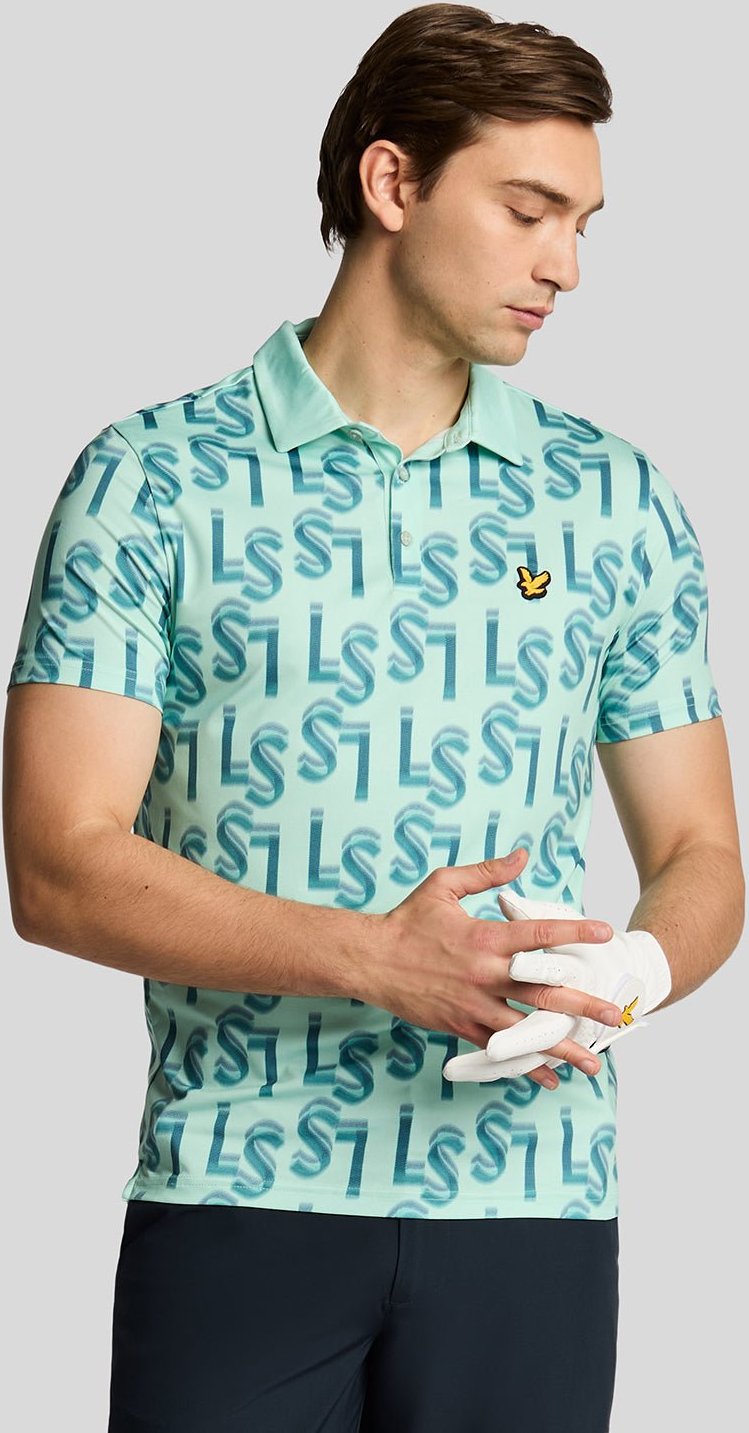 Lyle & Scott Golf LS Poloshirt mit Monogramm-Aufdruck – Blau