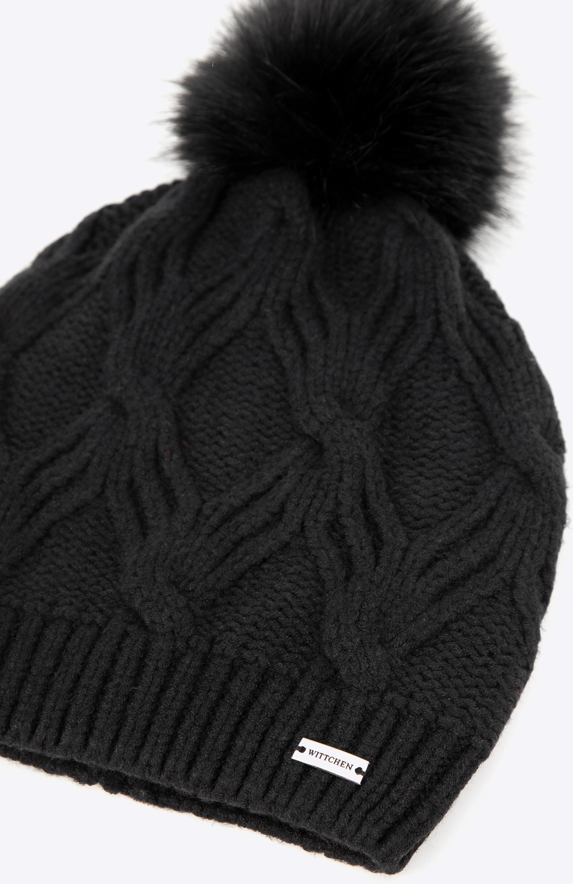 Wittchen Damen-Wintermütze mit Bommel, schwarze Viskose