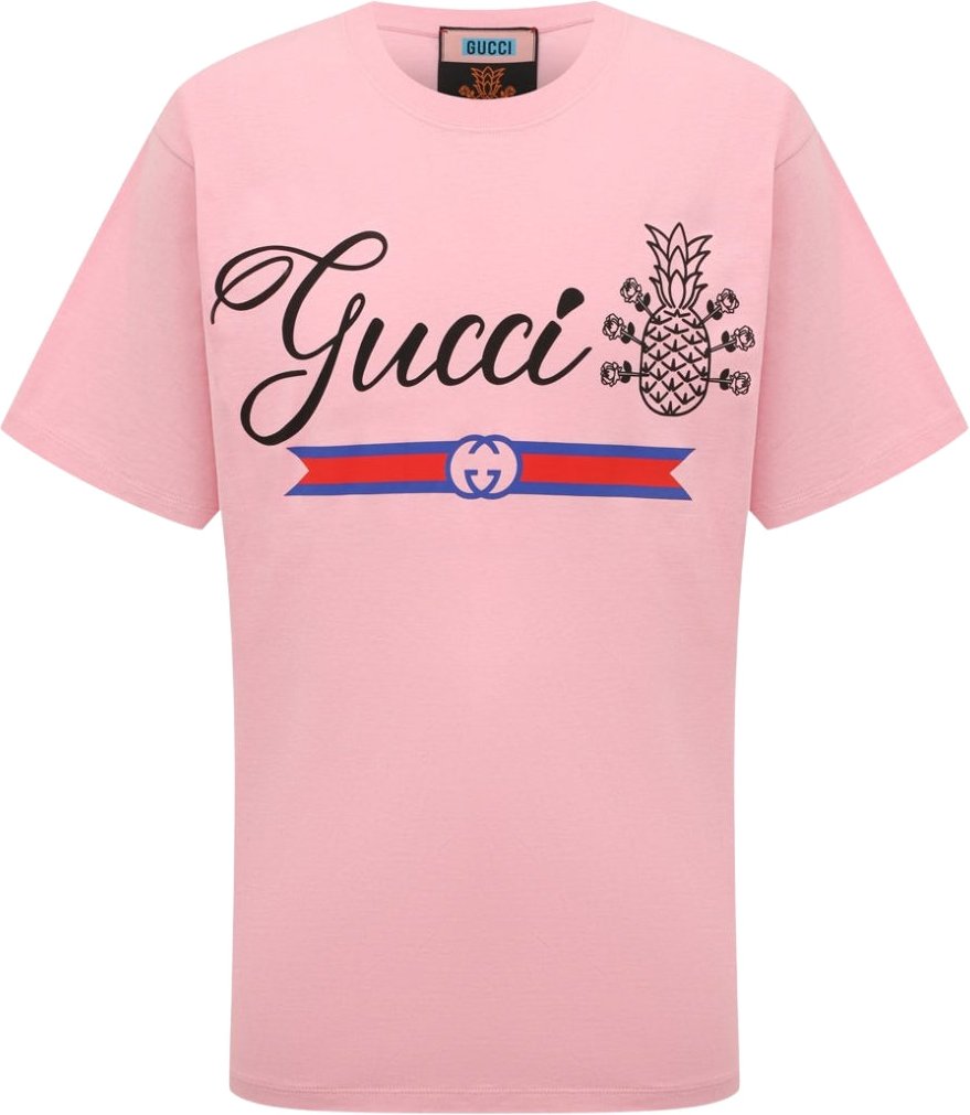 Rosafarbenes T-Shirt mit ubergrosser Passform und Gucci-Ananas-Logo