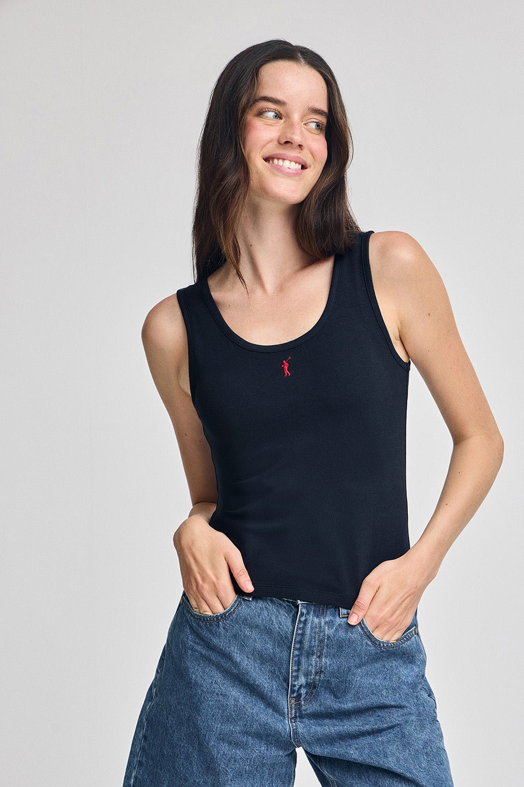 Trägertop marineblaue mit Rigby Go Stickerei