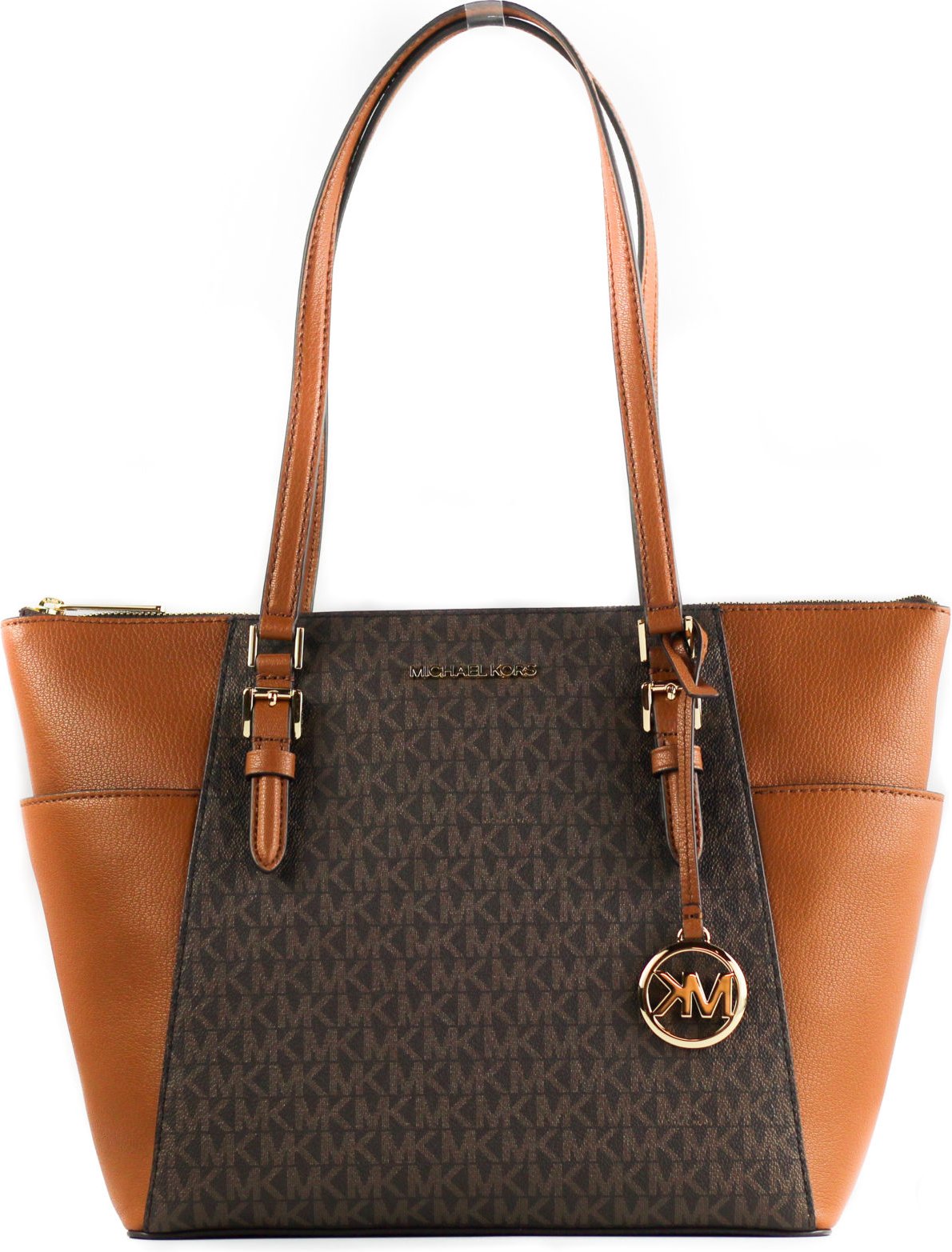 Michael Kors Charlotte Signature Leder Große Reißverschluss-Tote-Handtasche (Braun)