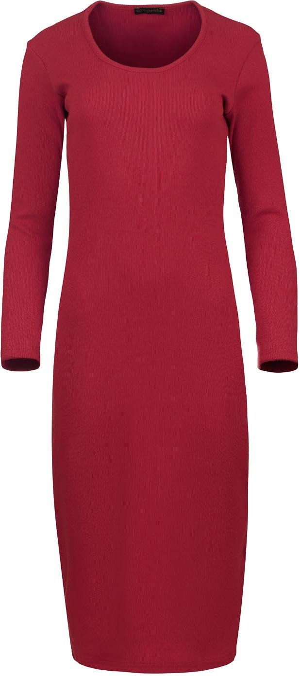 Langärmliges Midikleid mit Rundhalsausschnitt aus gerippter Baumwoll-Elastan-Mischung in Maulbeere