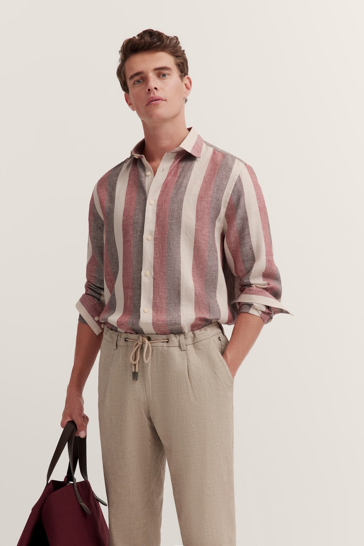 Bugatti Herren Leinenhemd mit Blockstreifen