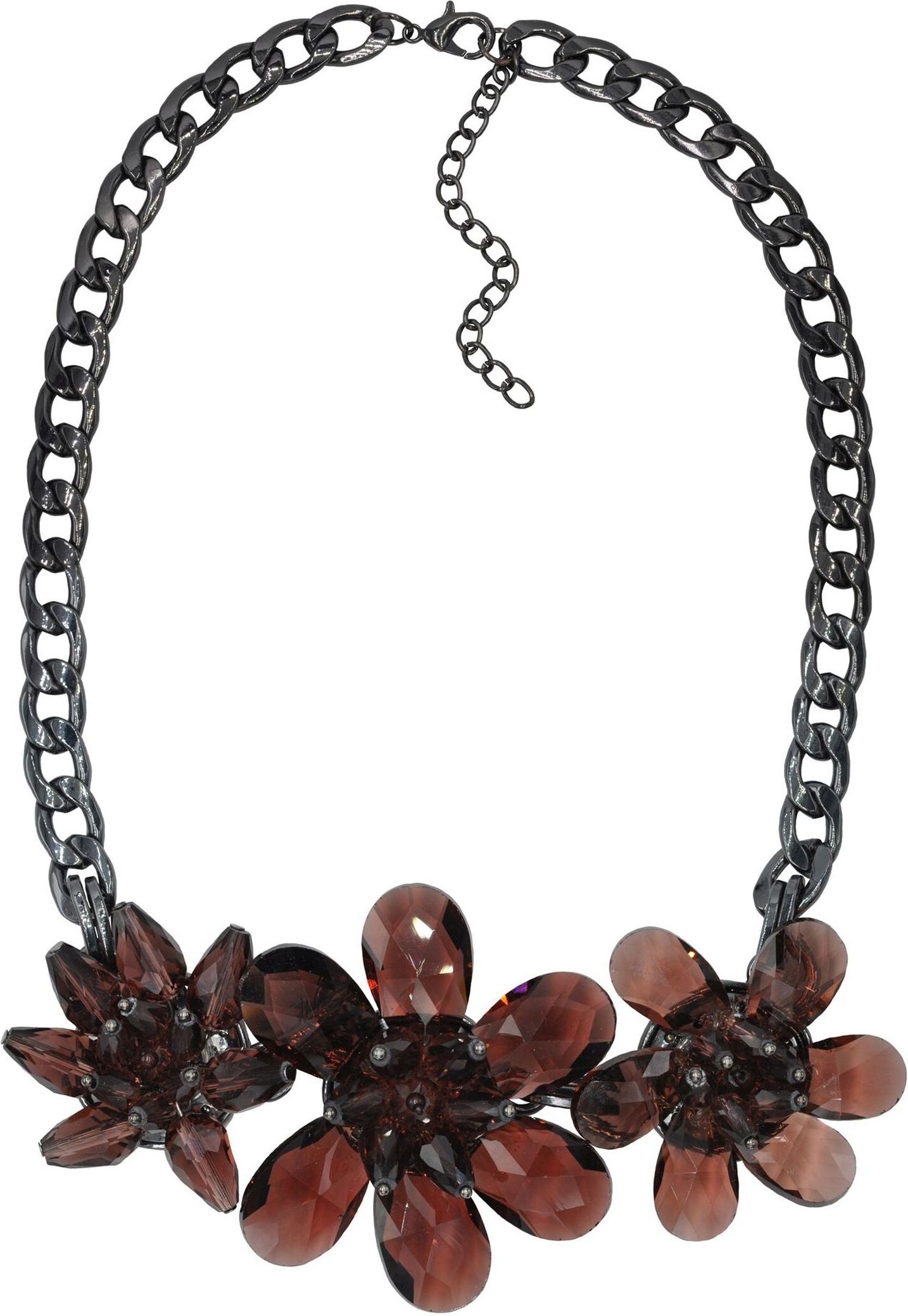 Steuer Modeschmuck Kette Metall schwarz Blume Blüte Glaskristall braun