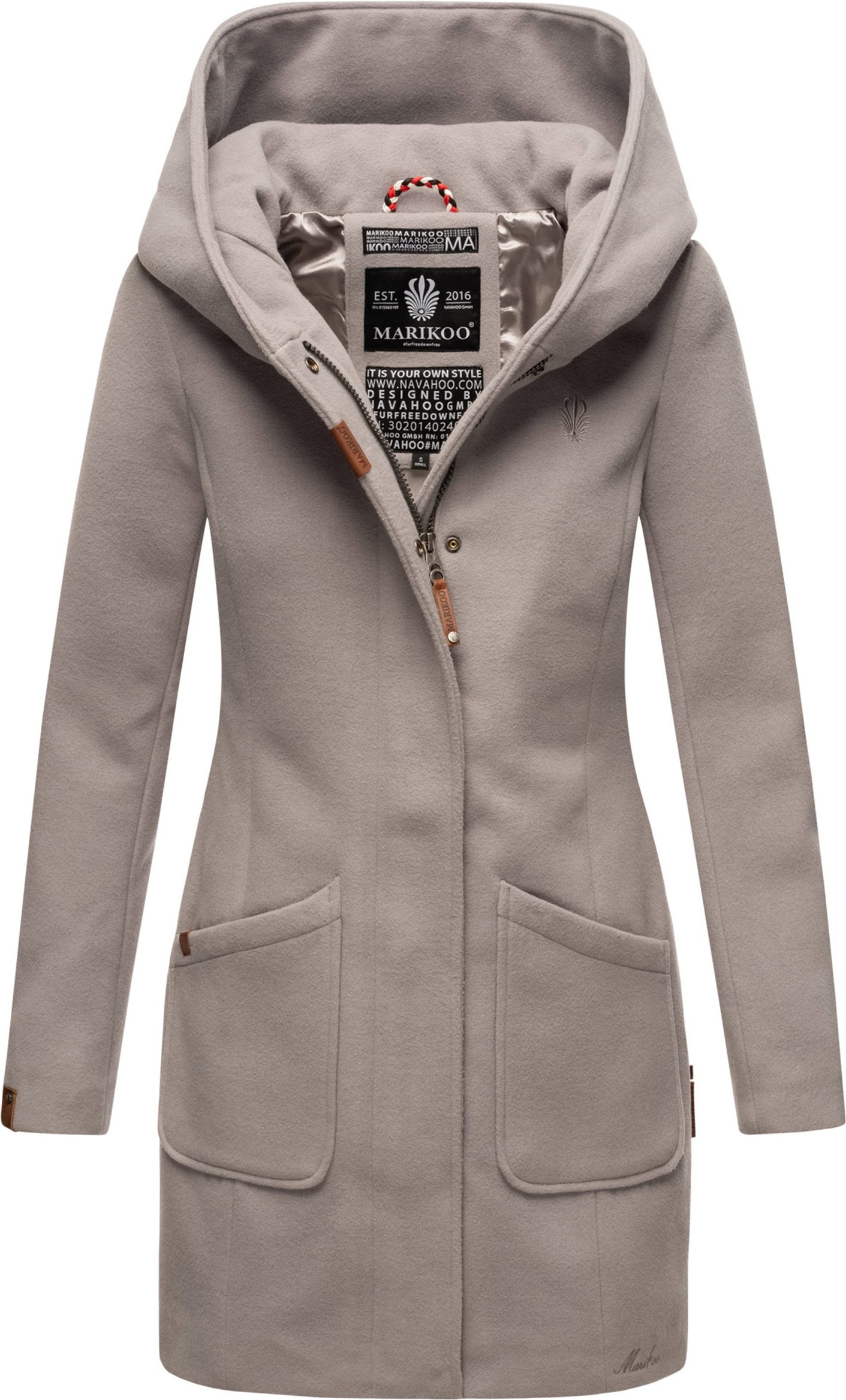 Marikoo Damen Wintermantel mit Kapuze und tailliertem Schnitt