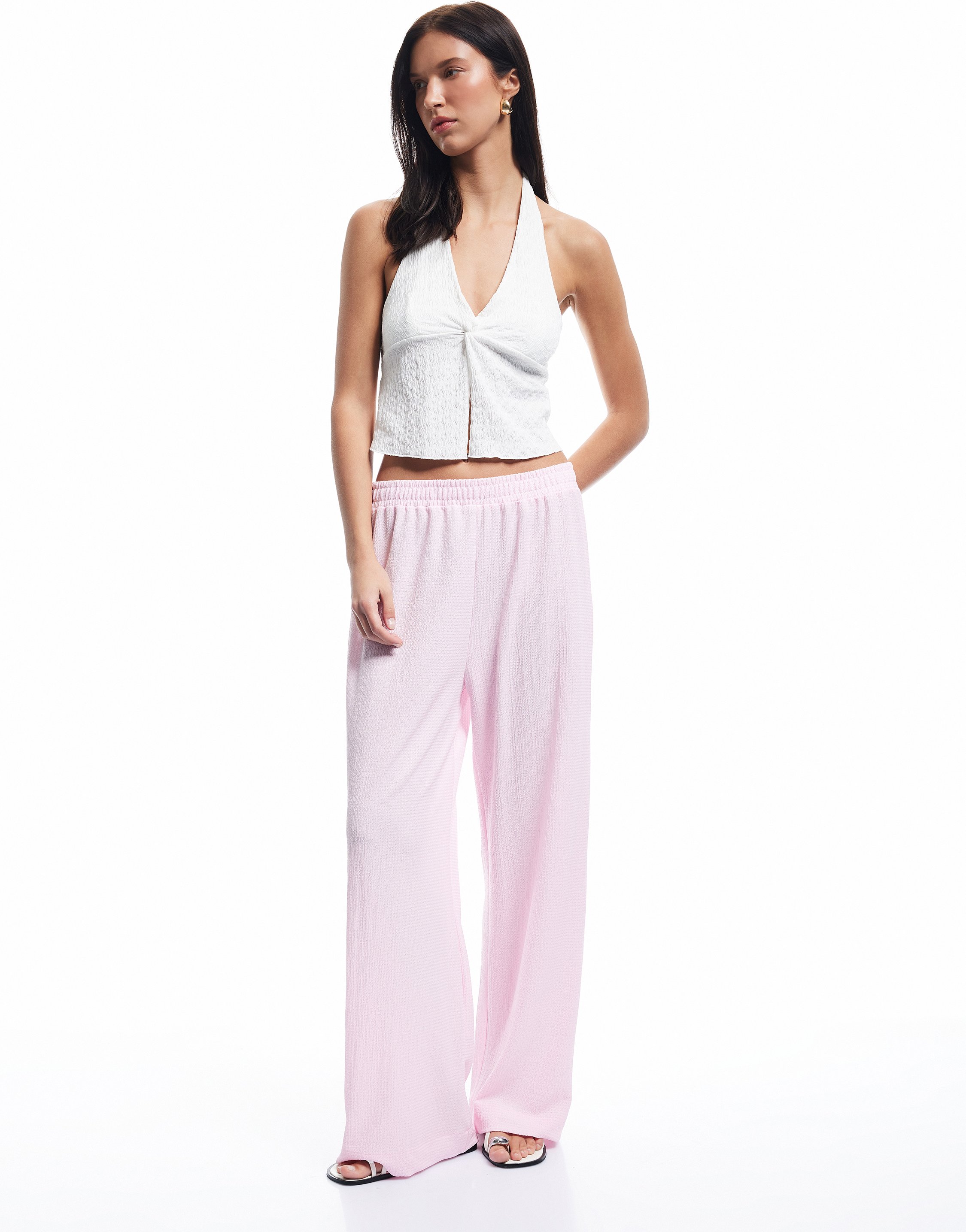 Koton HOSEN Koton Weite Crinkle-Langhose Elastikbund