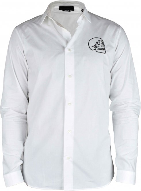 Philipp Plein Gold Cut LS Skull Hemd Weiß