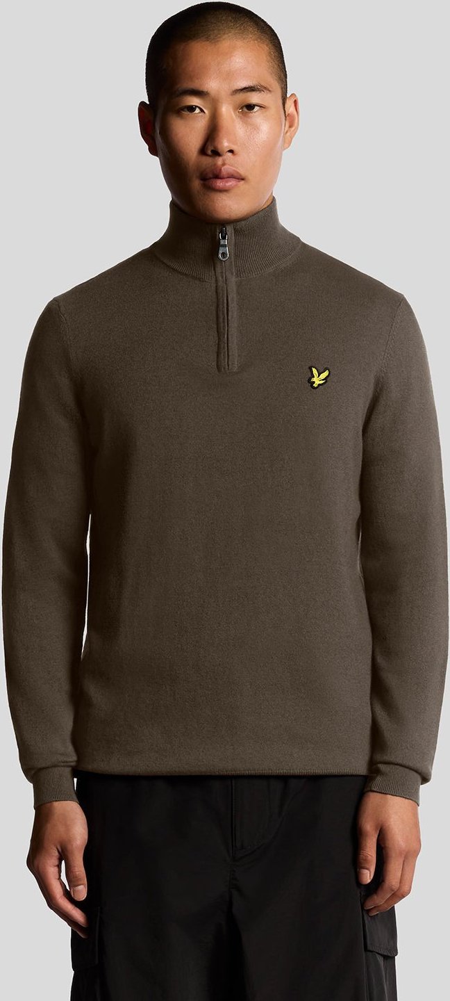 Thumbnail - Lyle & Scott Baumwollmerino 1/4 Zip Pullover - Braun
