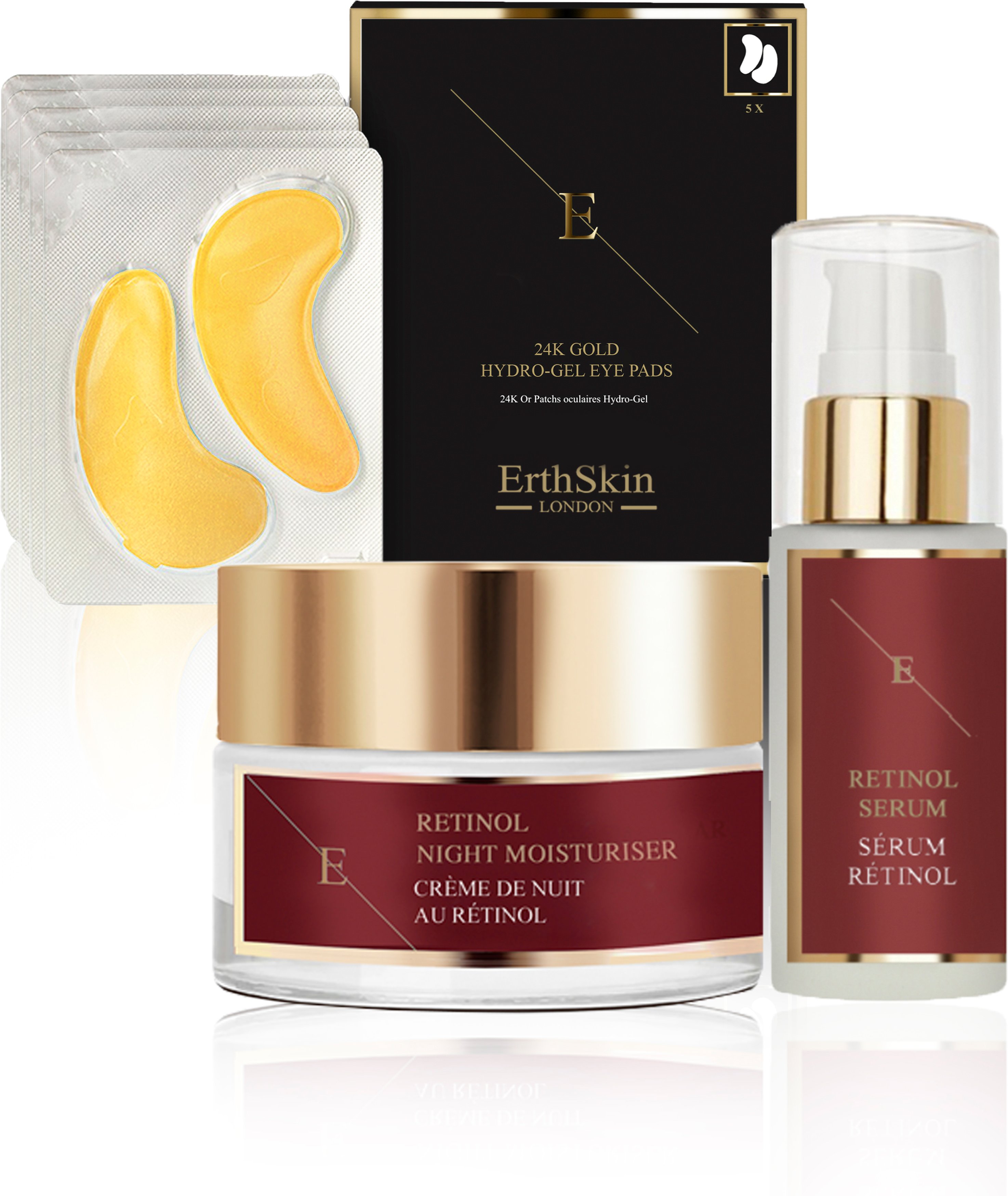 RETINOL-SERUM 30 ML + RETINOL NACHTFEUCHTIGKEITSCREME 50 ML + KOLLAGEN GOLD AUGENPFLASTER 24K GOLD - 5X2 PADS