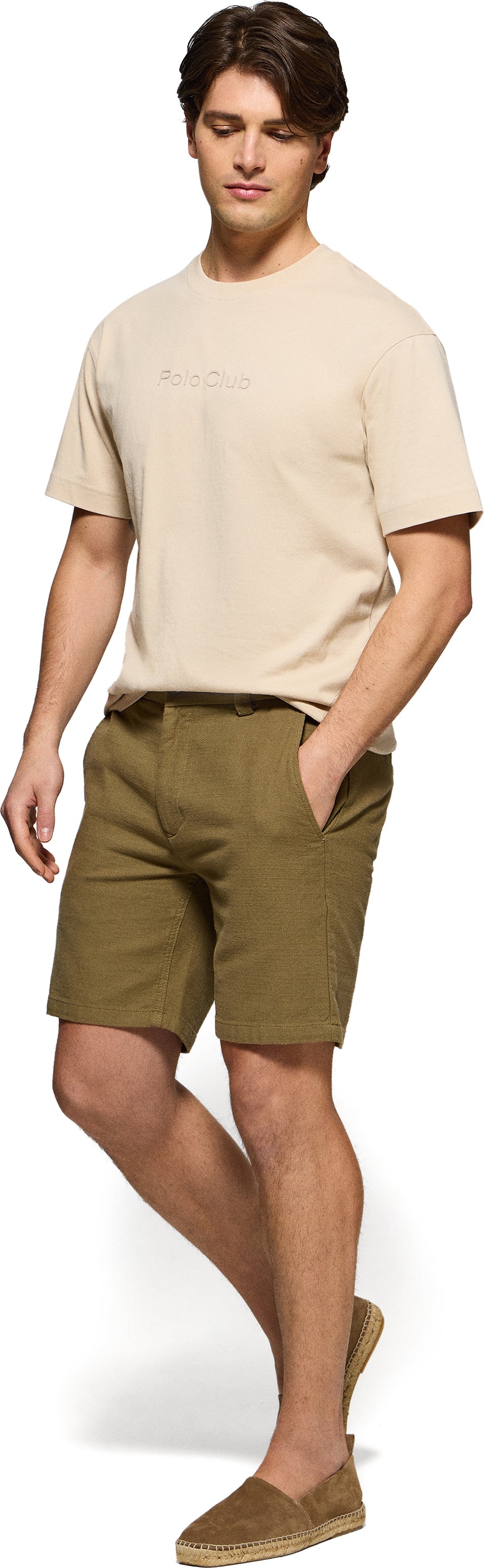 Kurzärmliges T-Shirt beige mit Rundhalsausschnitt und Polo Club Logo