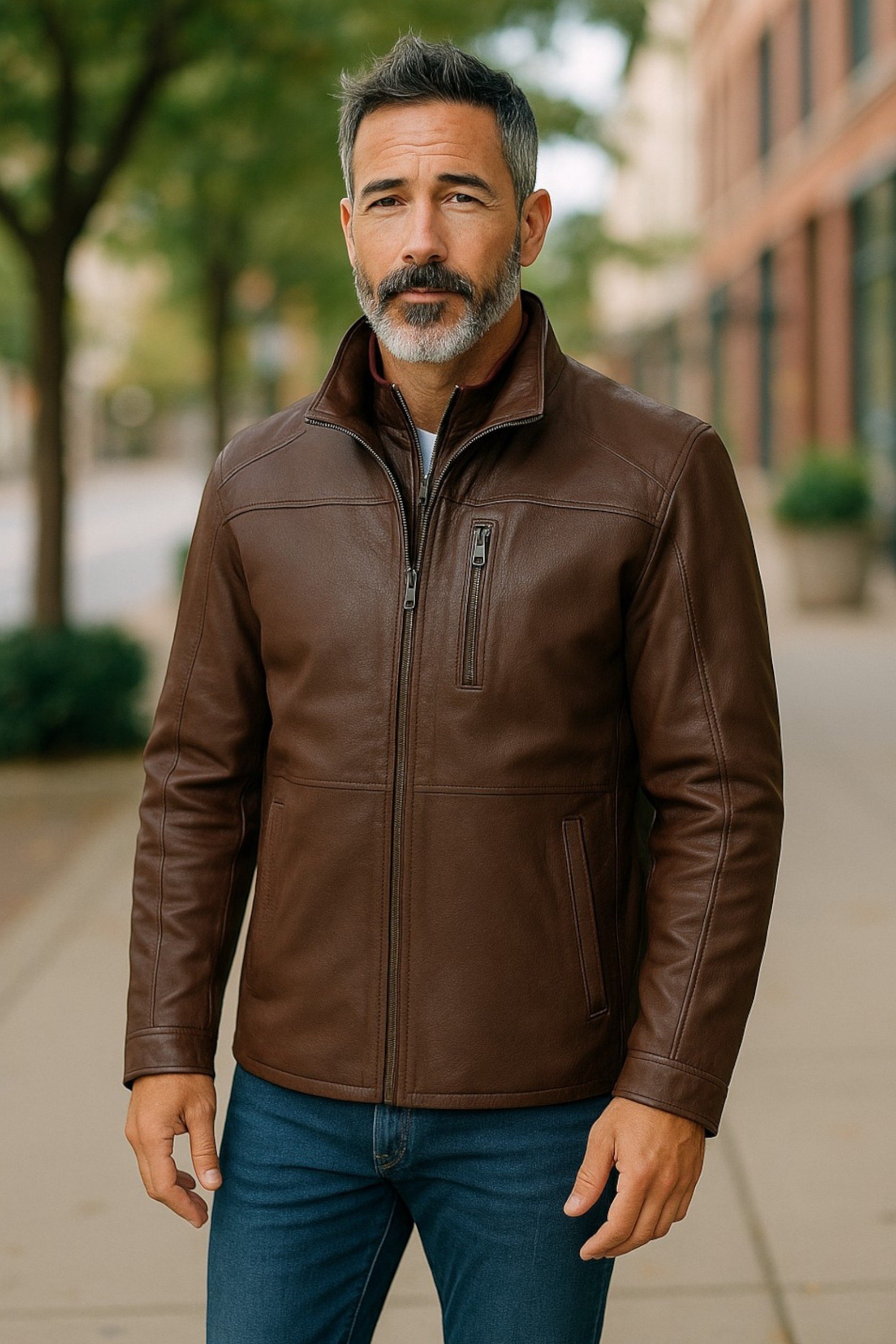 Warmer, mittellanger Ledermantel für Herren in Braun - Colac