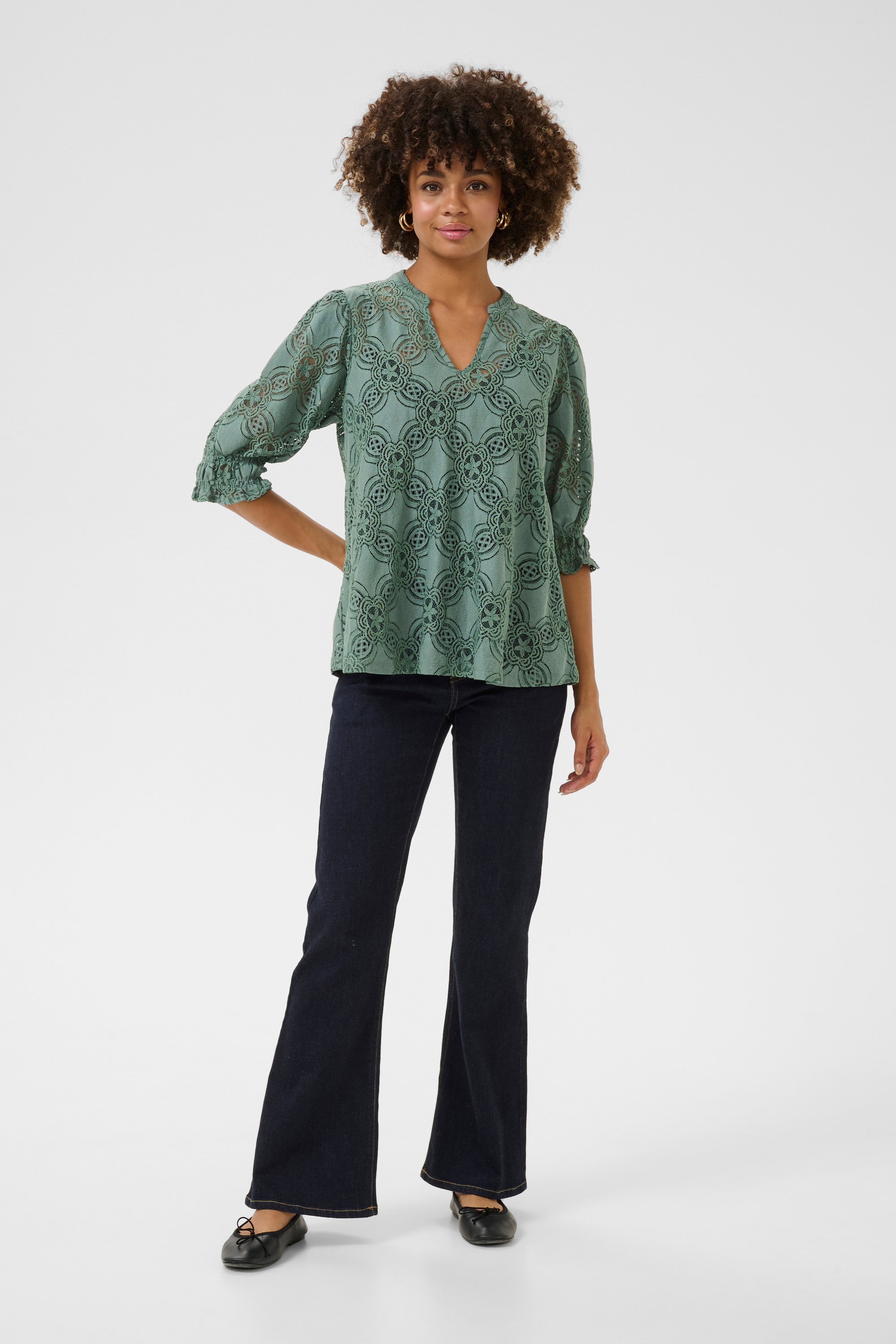 Thumbnail - Langarm-Bluse Relaxed fit Green Milieu green