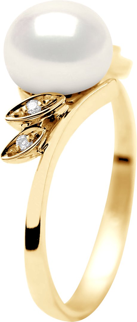 DIADEMA - Ring - Gelbgold - Echte Süßwasserperlen - Weiß