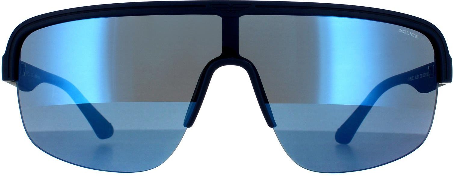 Police Semi Rimless Mens Matte Midnight Blue Mirrored Sonnenbrille