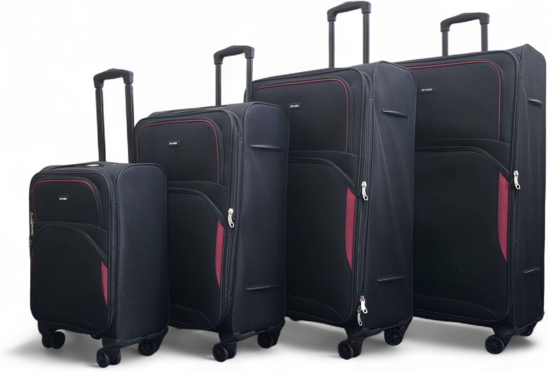 Erweiterbarer weicher schwarzer 8-Rad-Leichtkoffer, Reisetaschen, 4er-Set