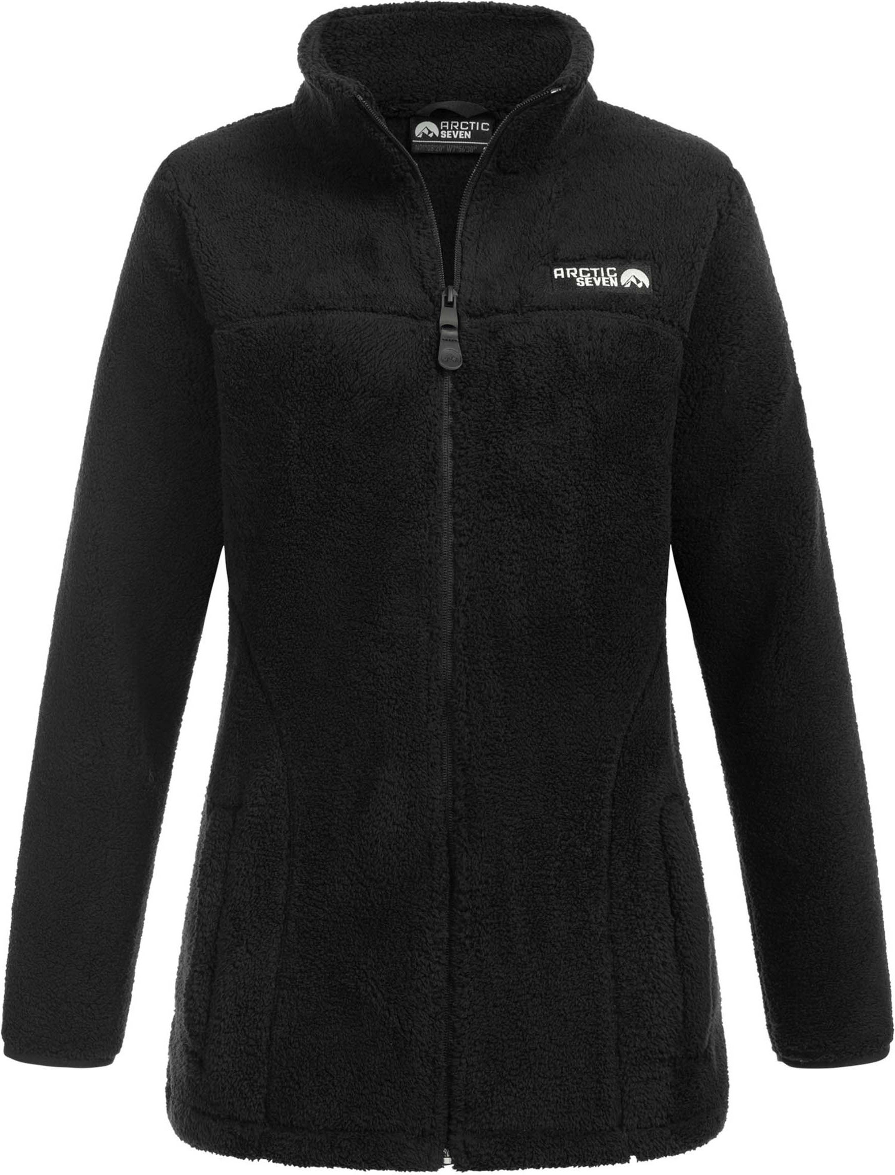 Arctic Seven Damen Sherpa Fleecejacke – Wärmende Outdoorjacke mit Zipper – Schwarz