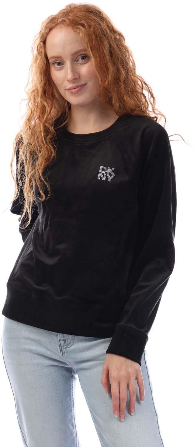 DKNY - Sweatshirt für Damen, Rundhalsausschnitt, Velours (Schwarz)